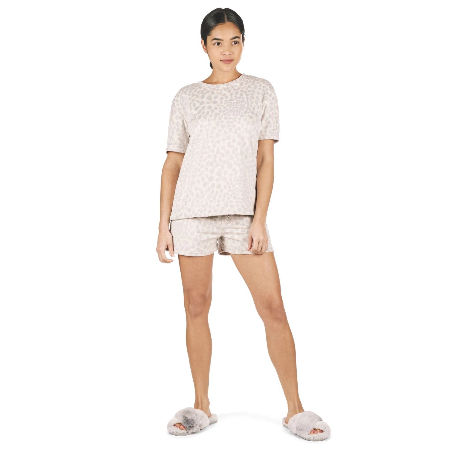 MeMoi Women's 2 Piece Leopard Print Velour Short Pajama Set