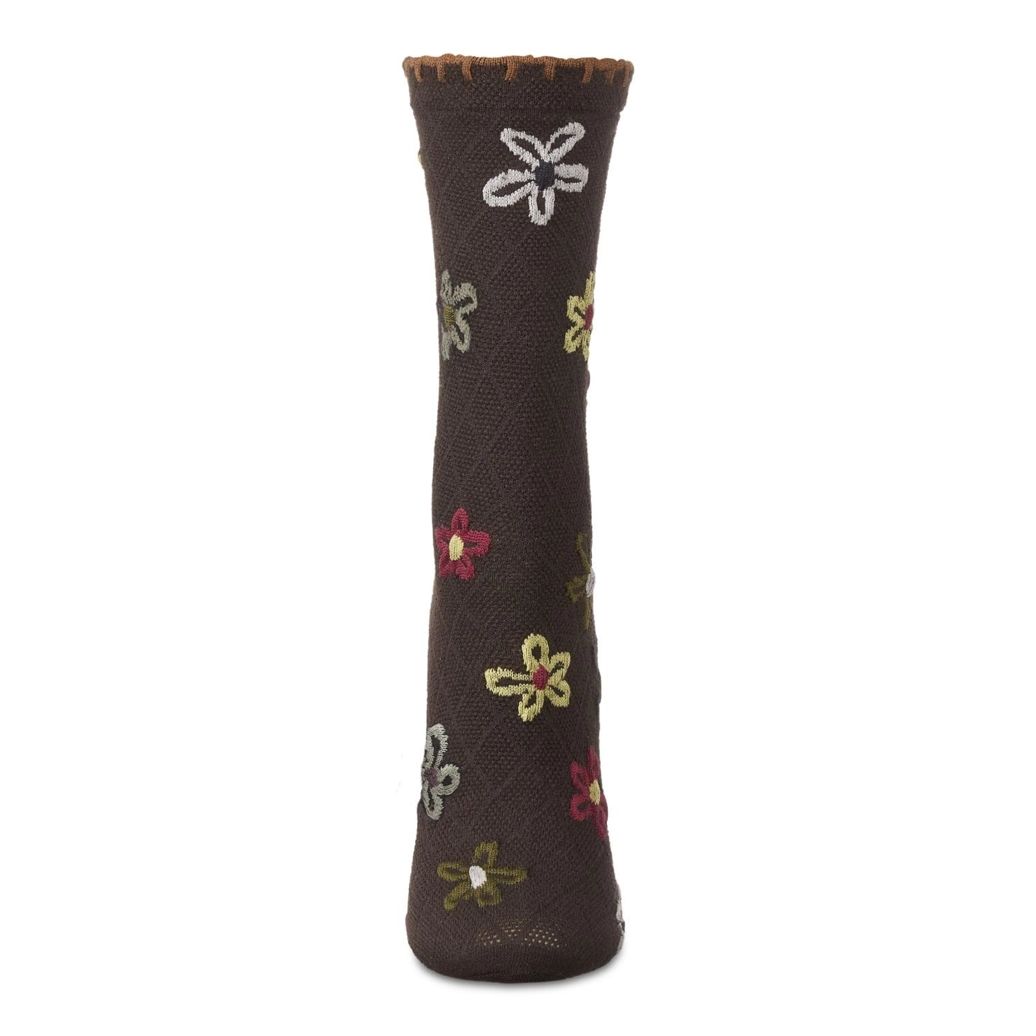 MeMoi Women's Dancing Daisies Crochet Cuff Crew Socks