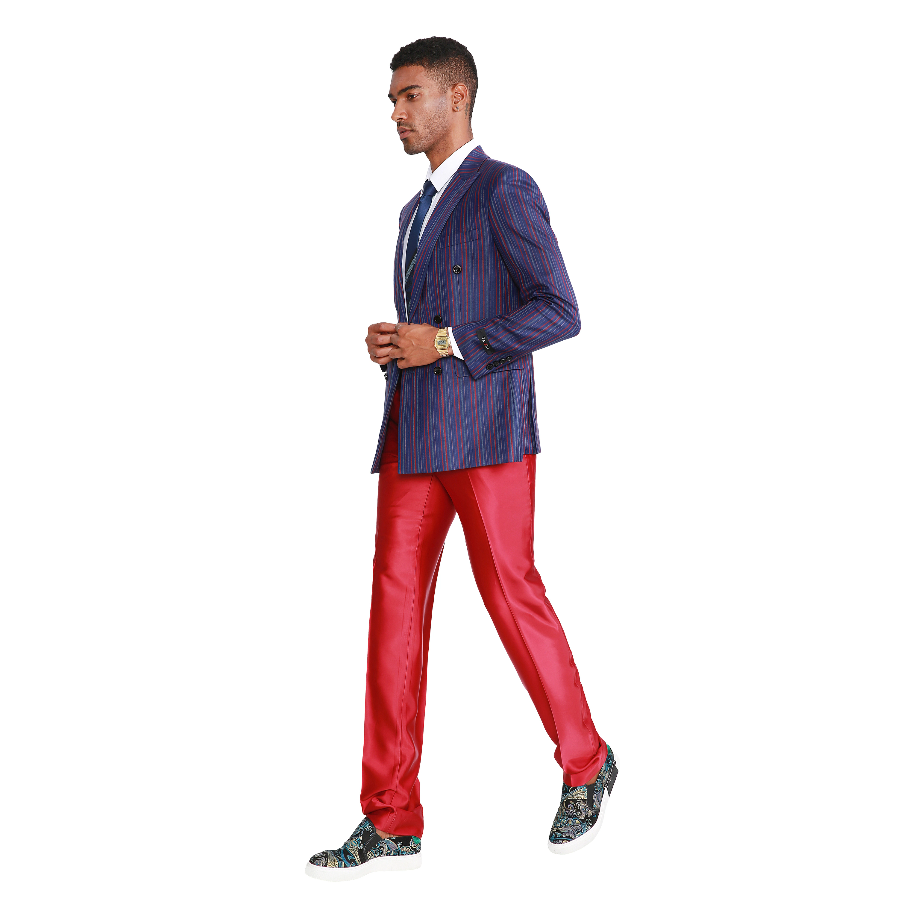 Tazzio Men's Double Breasted 2-Piece Suit Set, Fashion Pinstriped