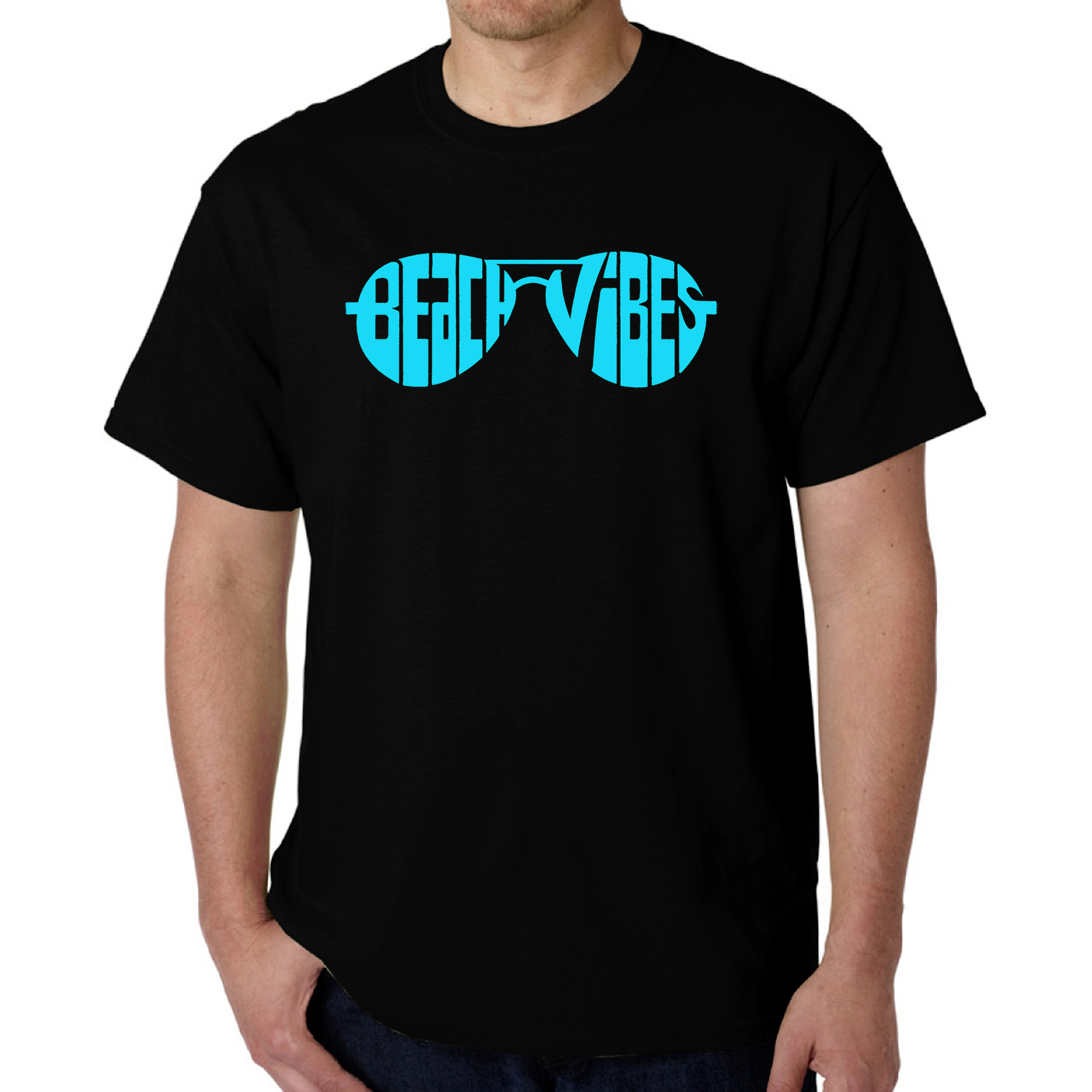 LA Pop Art Men's Beach Vibes Word T-Shirt - 100% Cotton
