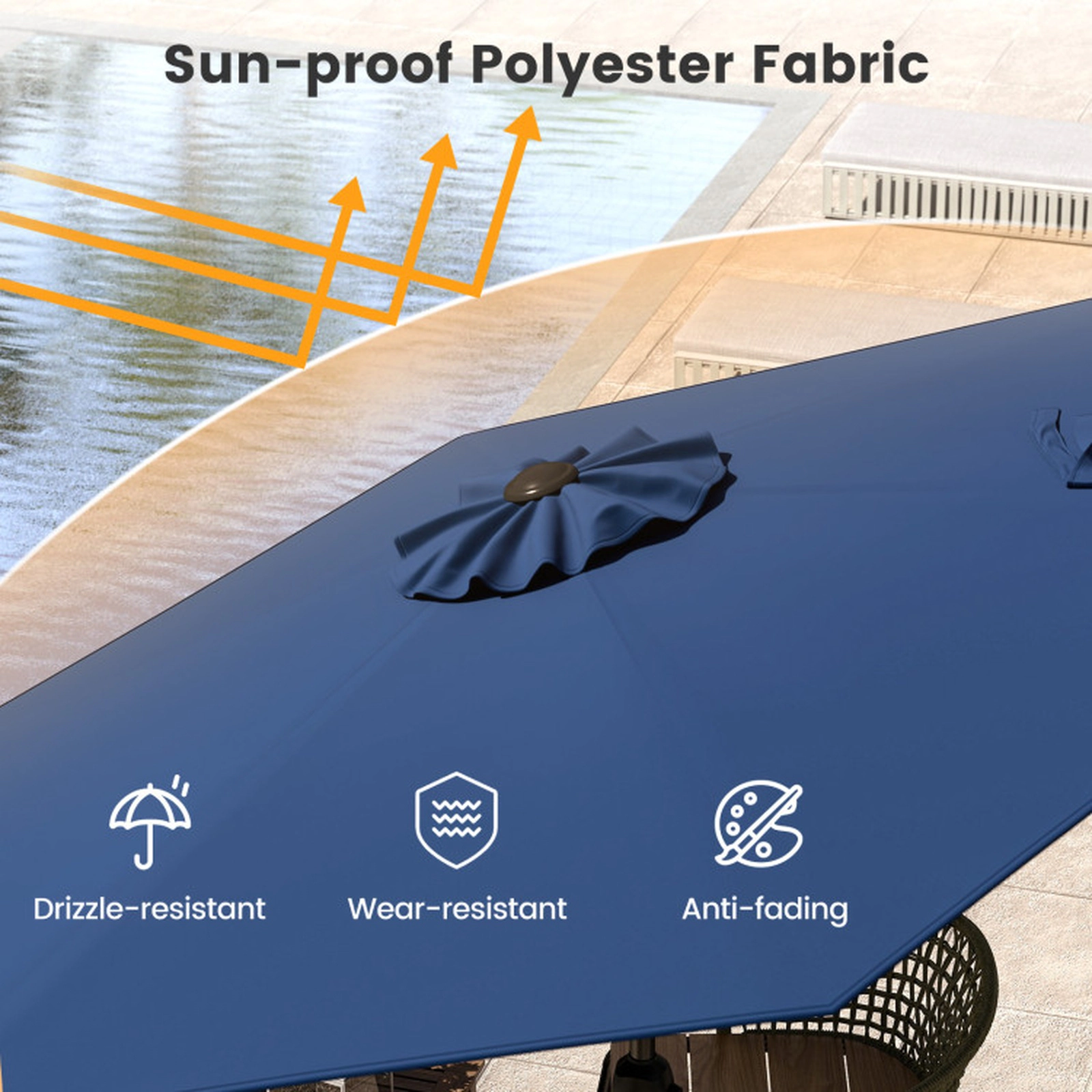 SUGIFT Navy Blue Push Button Tilt and Crank Handle 7.5 FT Outdoor Market Patio Umbrella