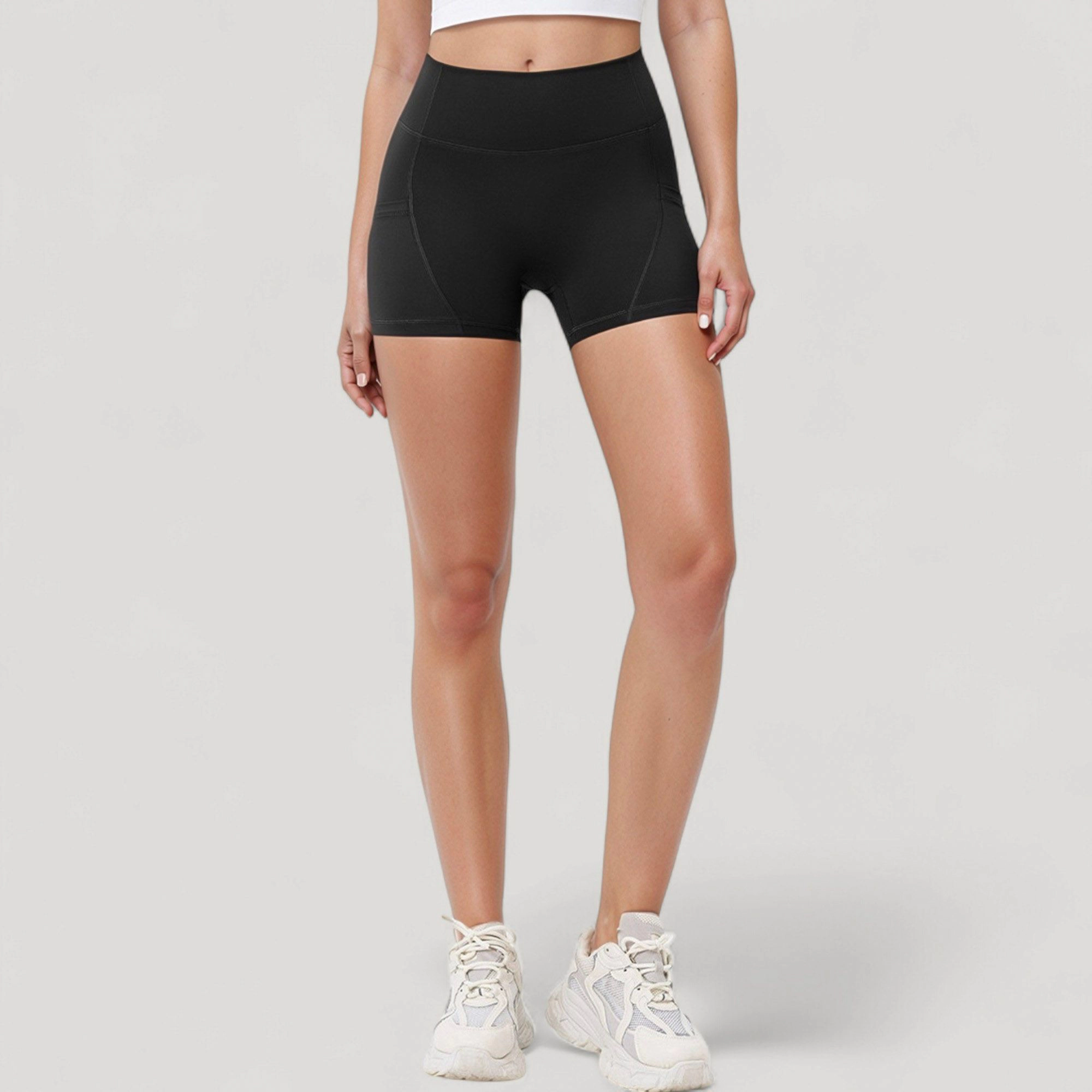 Anna-Kaci Women's High Waist Workout Shorts with Side Pockets and Seam-Contoured Fit for Flexible Movement