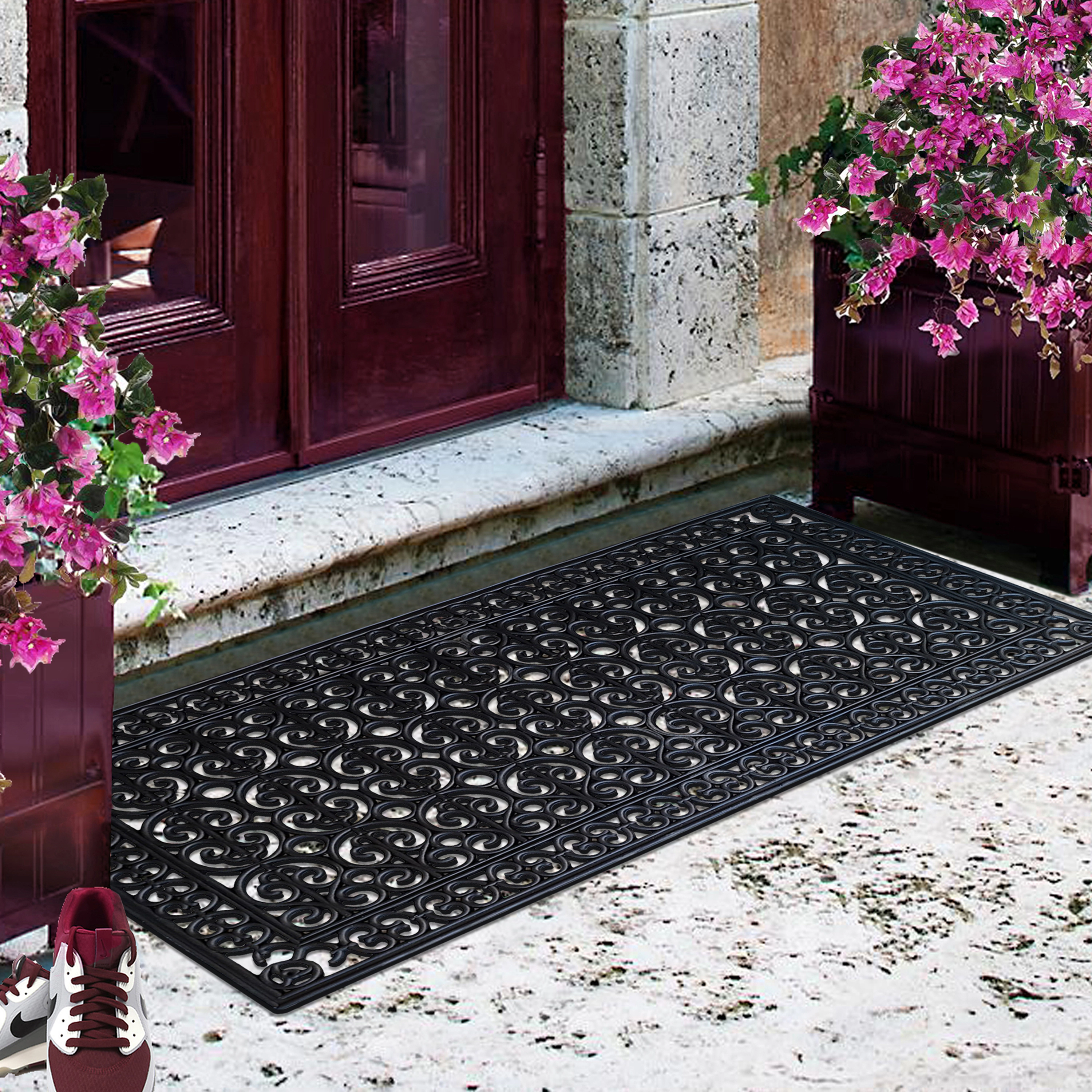 A1 Home Collection 23 lb Heavy Duty Rubber Doormat Non-Slip Outdoor Dirt Scraper Mat, Black Estate, 30 x 60 Inches