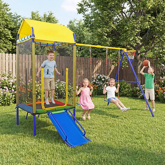 Hivvago 5-In-1 Kids Swing Set For Backyard With Heavy-Duty Metal Swing Stand