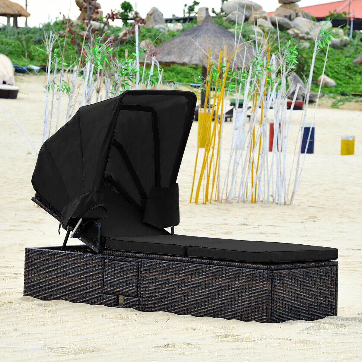 SlickBlue Outdoor Chaise Lounge with Retractable Canopy and Table