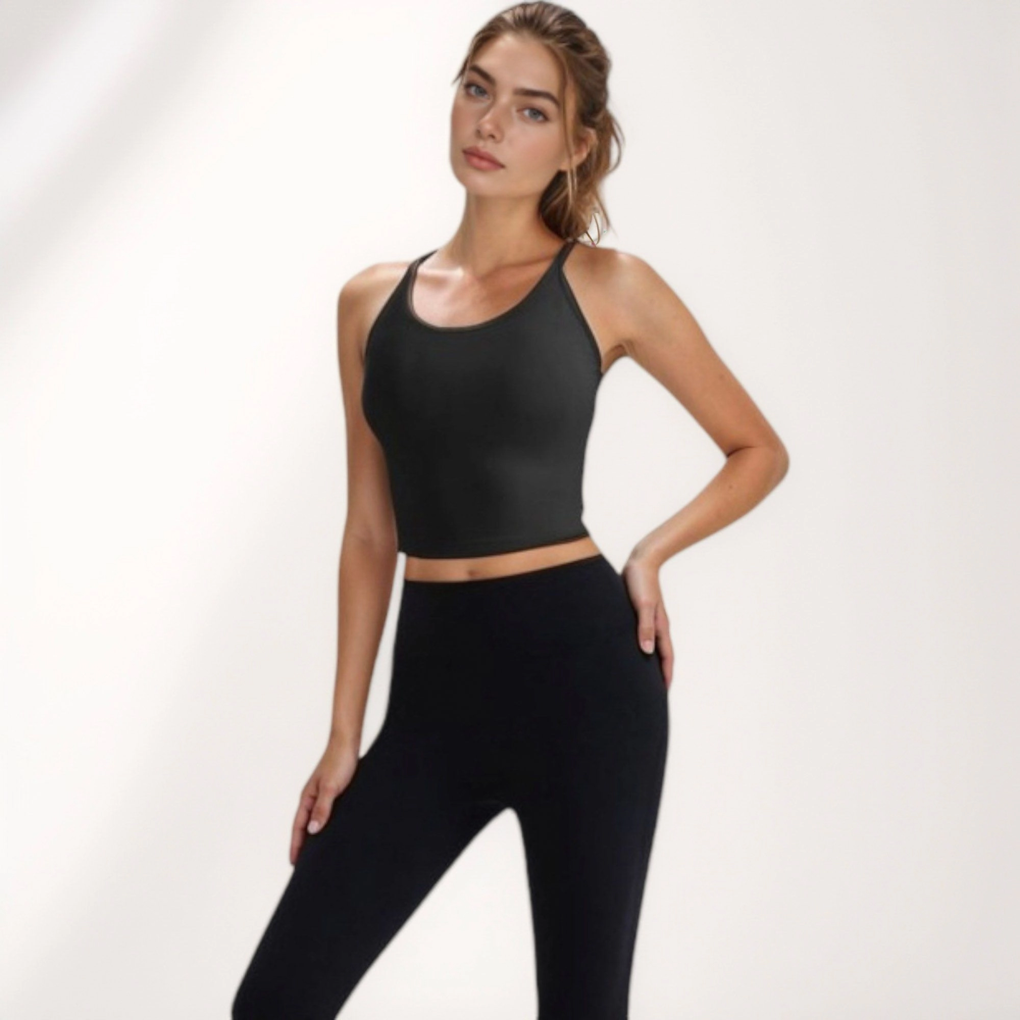 Anna-Kaci Women's V-Neck Cropped Tank Top with Spaghetti Straps and Built-In Bra for Yoga Everyday Comfort