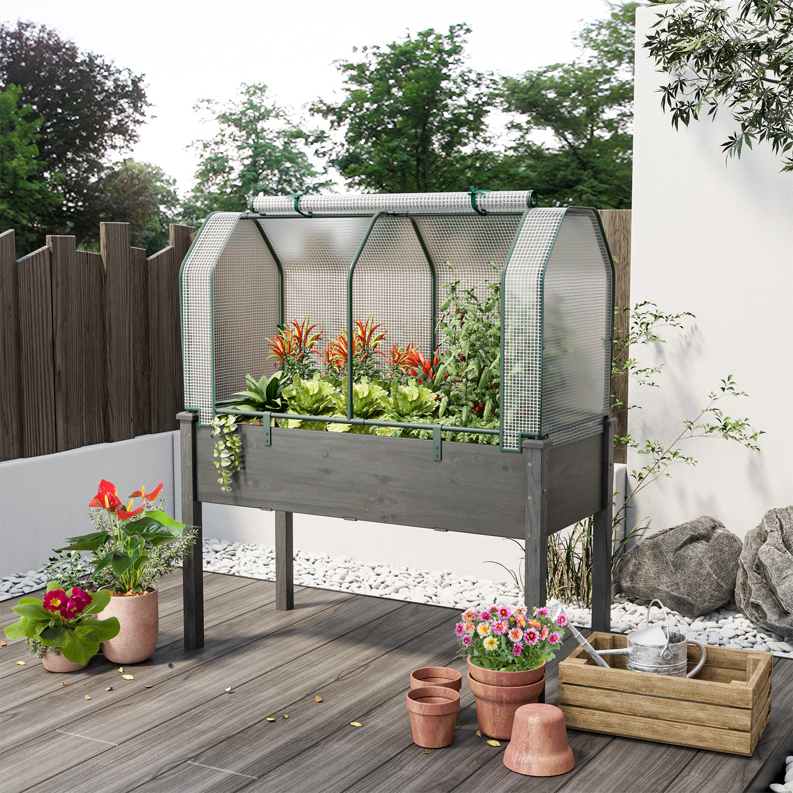 SUGIFT 47-in Mini Greenhouse Outdoor Small Grow House with Roll-Up Zipper Door 6 Stakes and PE Cover