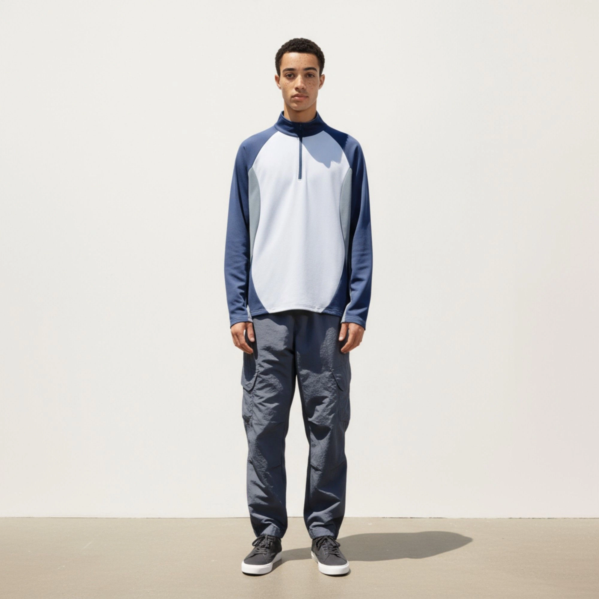 Anna-Kaci Men's Long Sleeve Quarter-Zip Pullover with Color Block Panels and Stand Collar