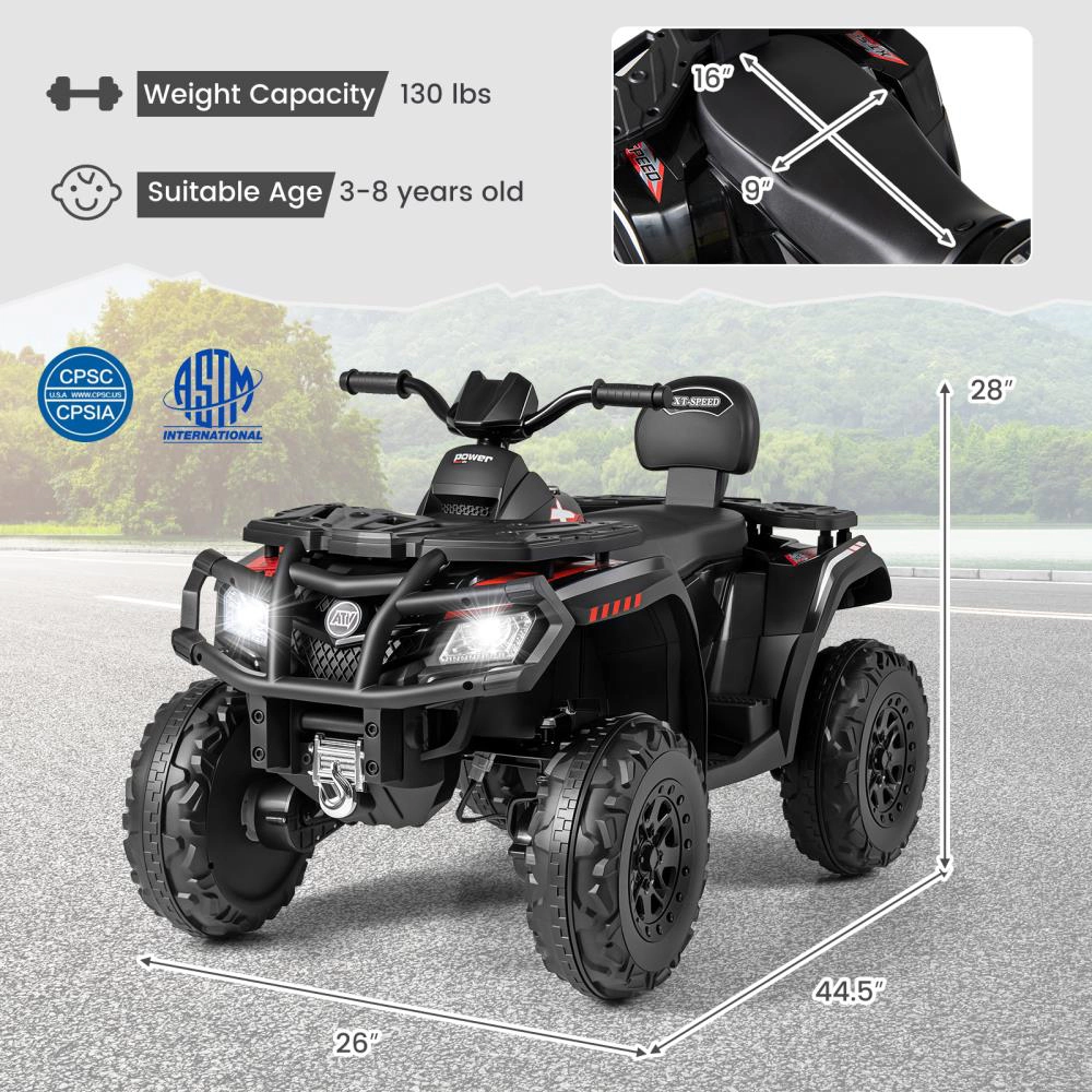 Hivvago 24V Kids ATV 2-Seater with 4 Motors LED Lights and Music