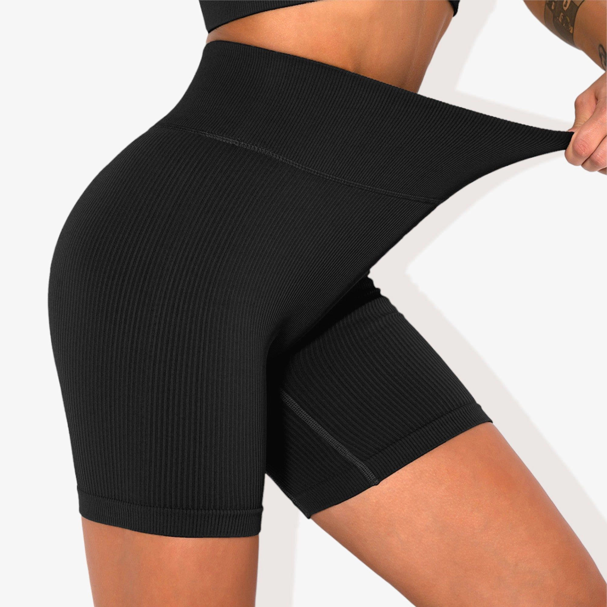 Anna-Kaci Women's High-Waisted Seamless Biker Shorts Ribbed Compression Yoga Workout for Fitness and Running