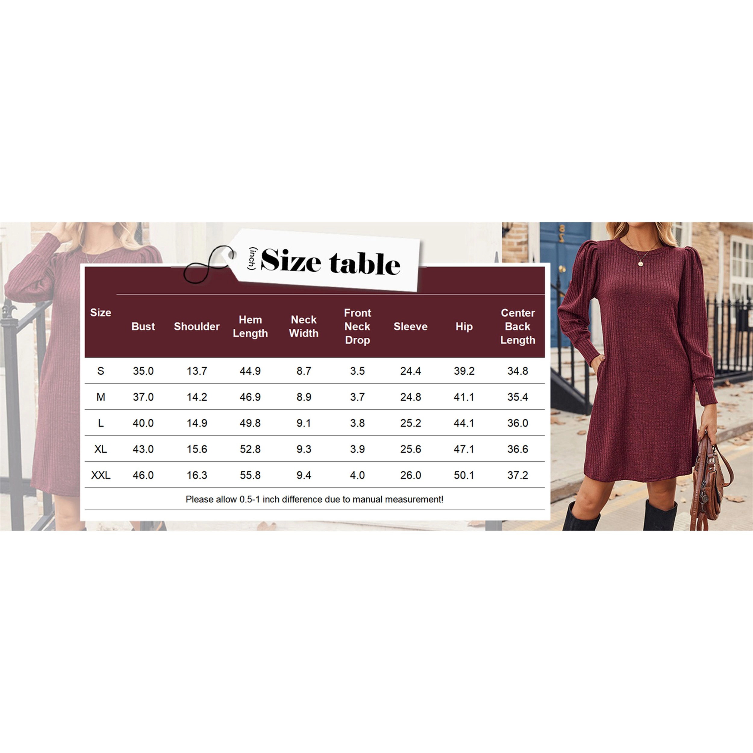 Zeagoo Women's Round Neck Long Sleeve Sweater Dress