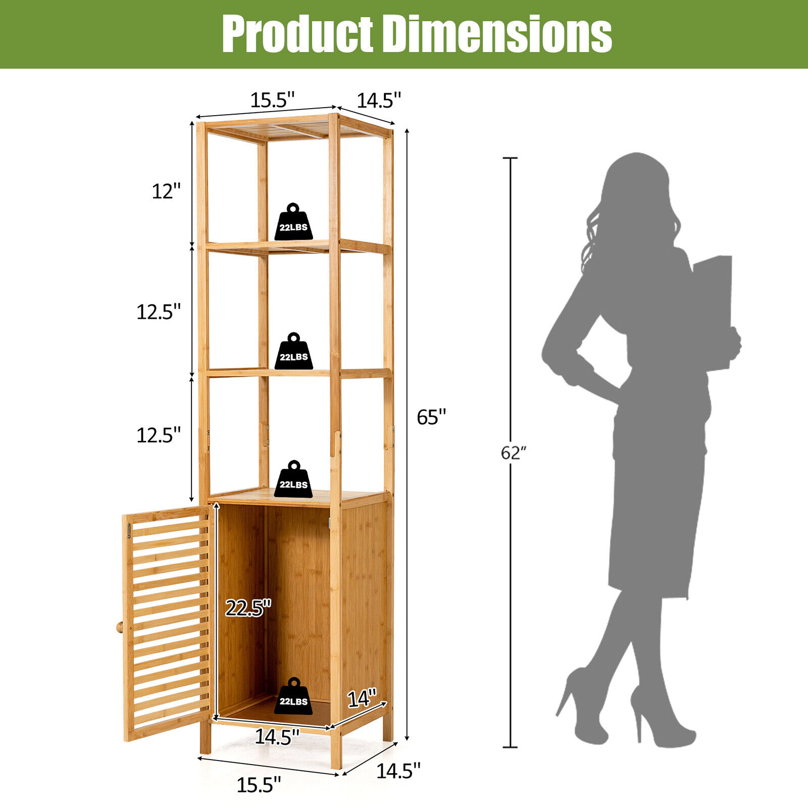 Slickblue Tall Bathroom Floor Cabinet Natural Wicker Open Shelves Shutter Door Storage