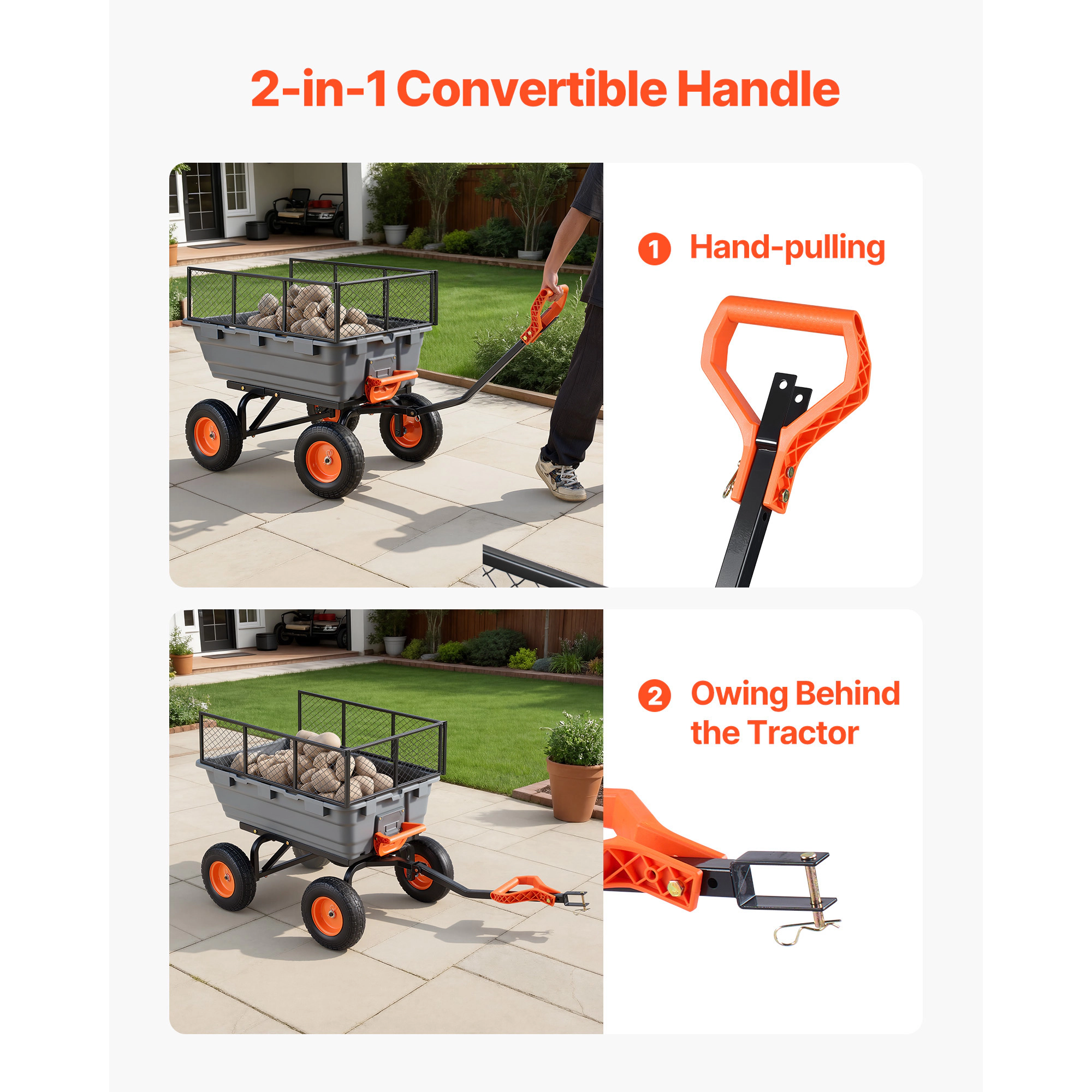 HONGGE Garden Dump Cart Poly Dump Cart Garden Carts Dumps Wagon with 90° Quick-Dumps Mechanism 180° Swivel Wheels 270°