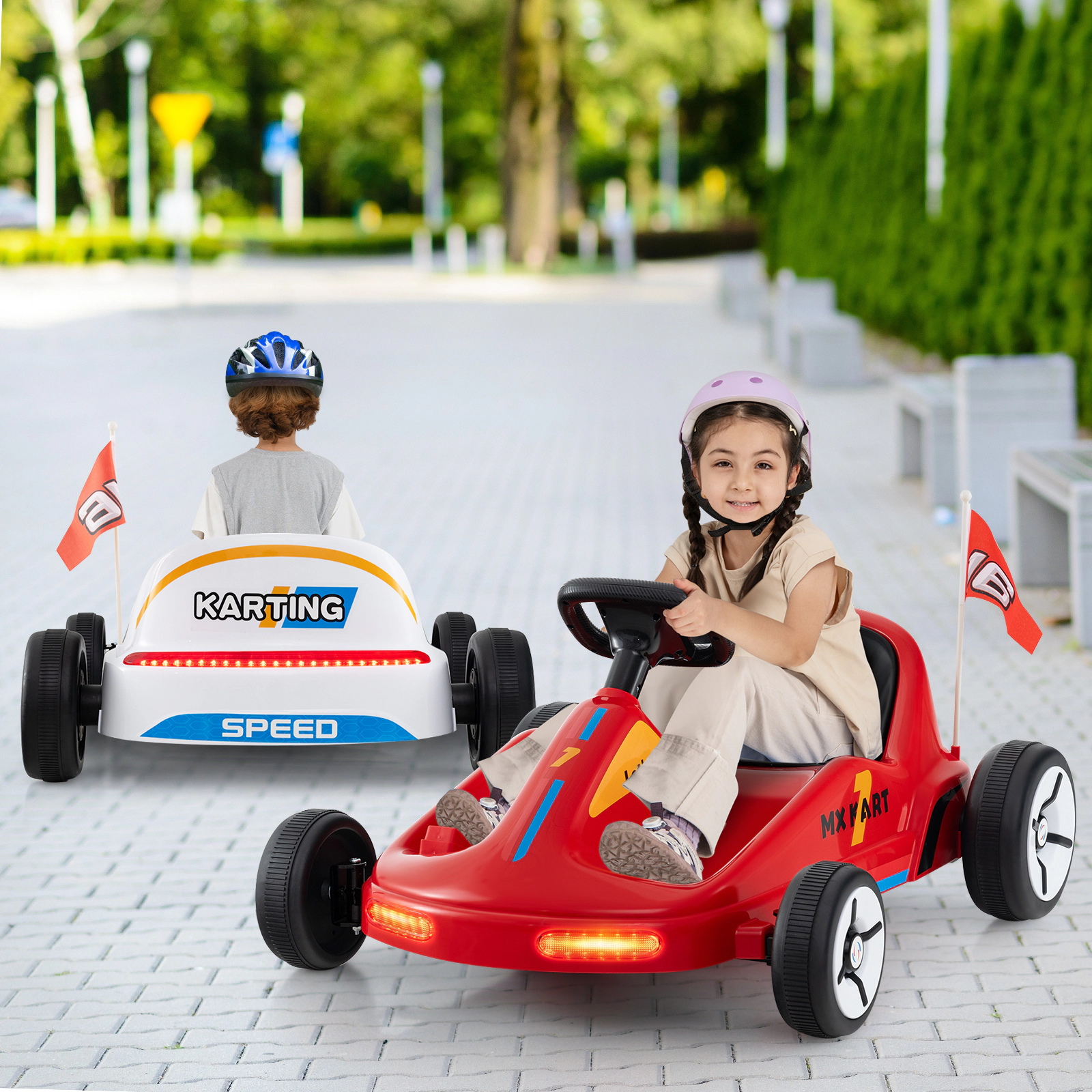 SUGIFT 12V Electric Go Kart Ride-On Car with Remote Control 66-lb Capacity Ages 3+ 33-in Body Built-In Music Red