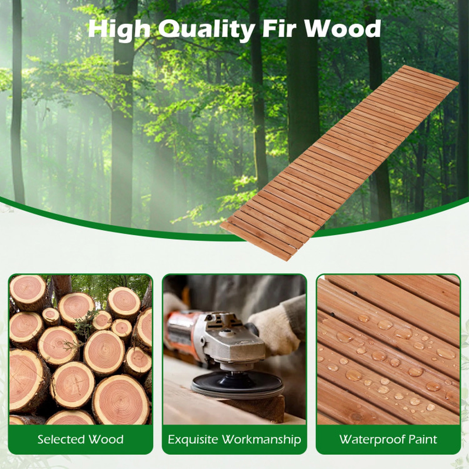 SUGIFT 8-Ft Natural Fir Wood Roll Out Garden Pathway with Non-Slip Surface 95.5-in W 22-in D 0.6-in H