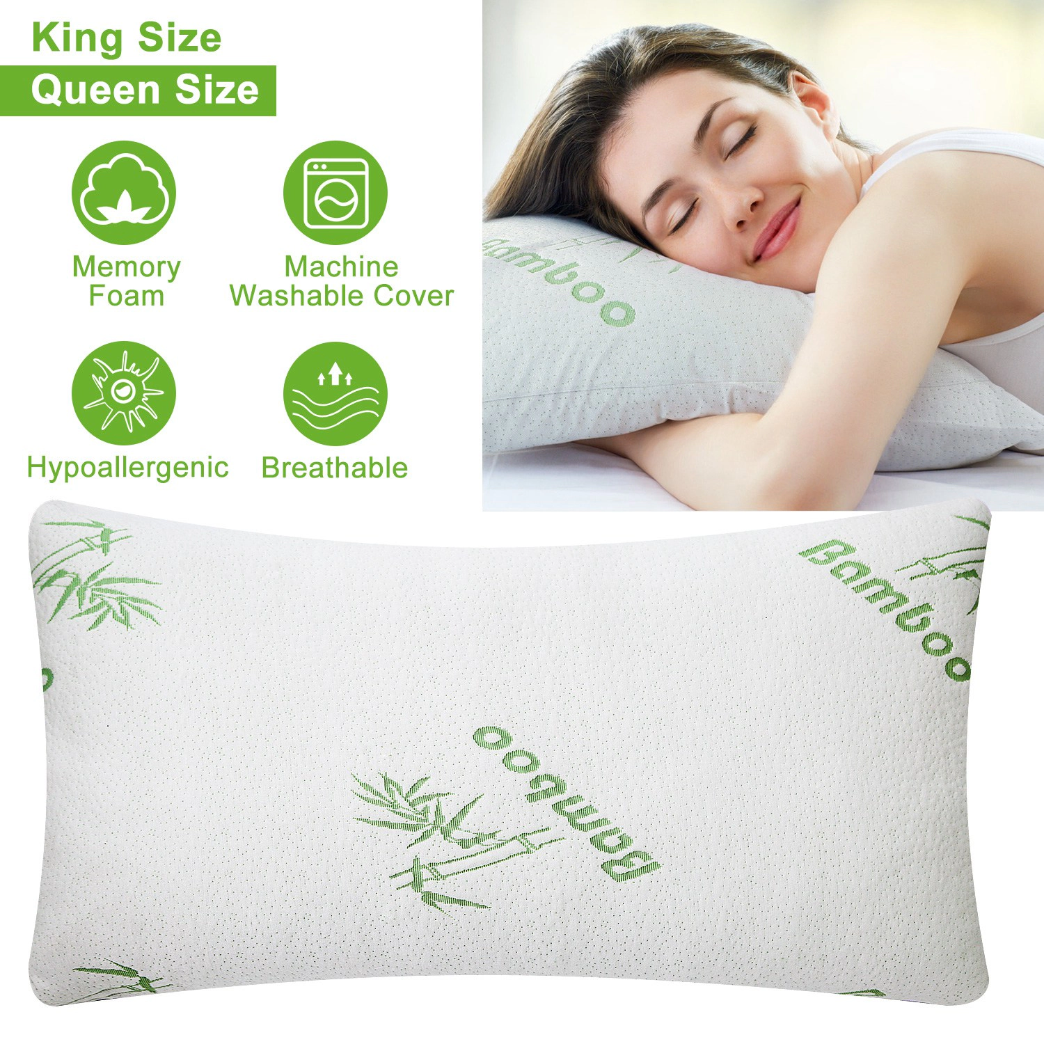 GBruno Bamboo Memory Foam Pillow Queen Size 2-Pack