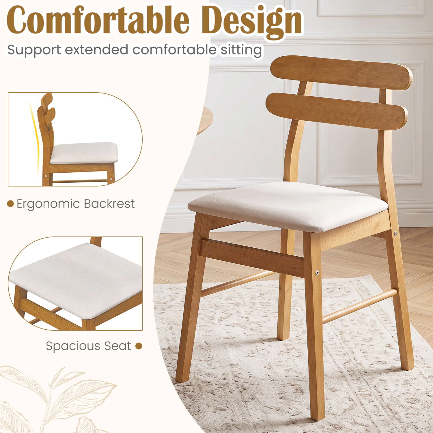 LJG Set of 4 Upholstered Dining Chairs with Padded Seat and Solid Wood Legs