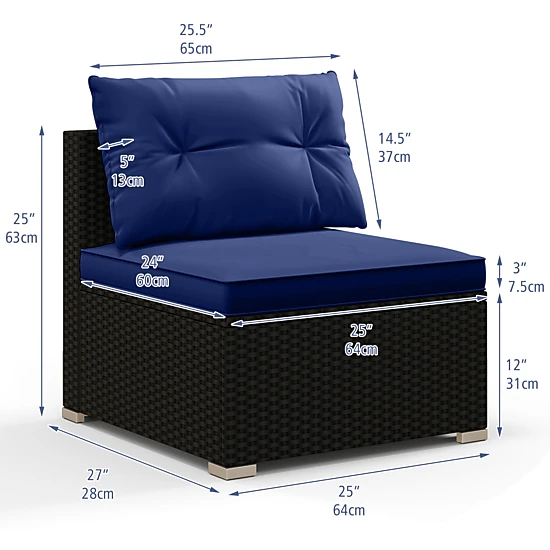 SUGIFT 5-Piece Navy Outdoor Wicker Patio Chair Set with 4 Deep-Seat Armchairs and Square Acacia Table
