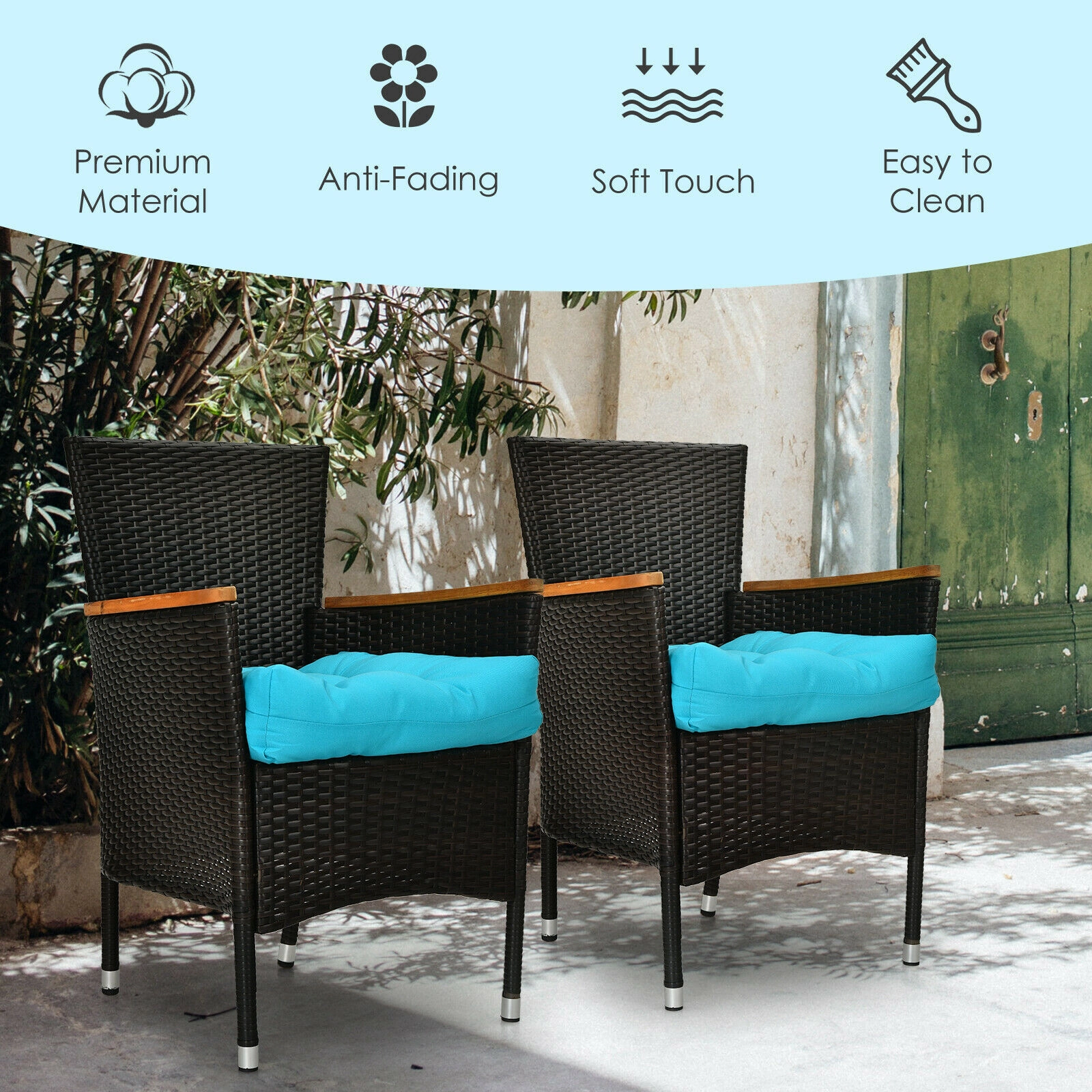 SlickBlue Square Patio Furniture Seat Cushions with Cotton Filling