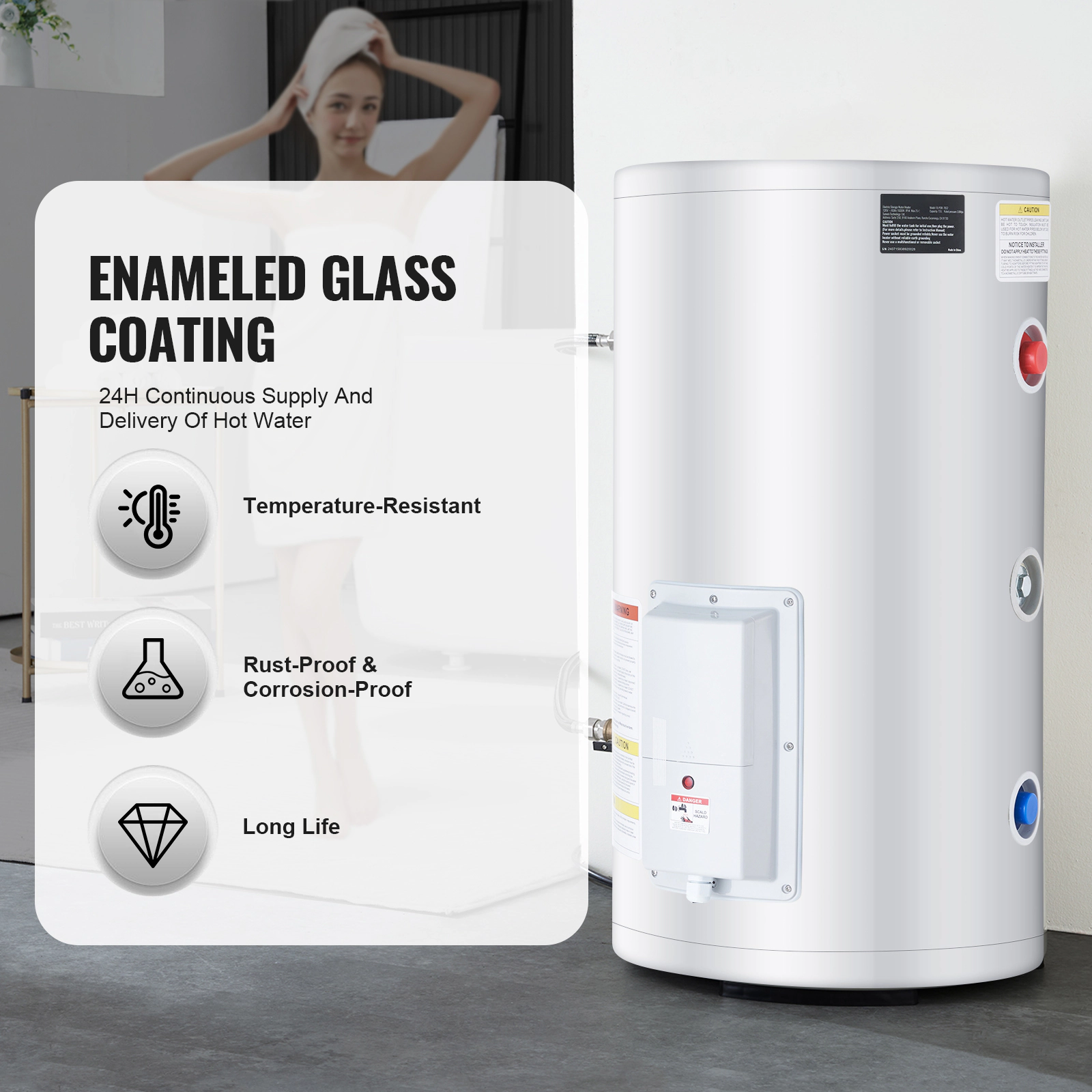 HONGGE Electric Water Heater Tank Instant Hot Water Heater 1.6Kw Tankless Water Heater w/ LED Display Knob Control IPX4