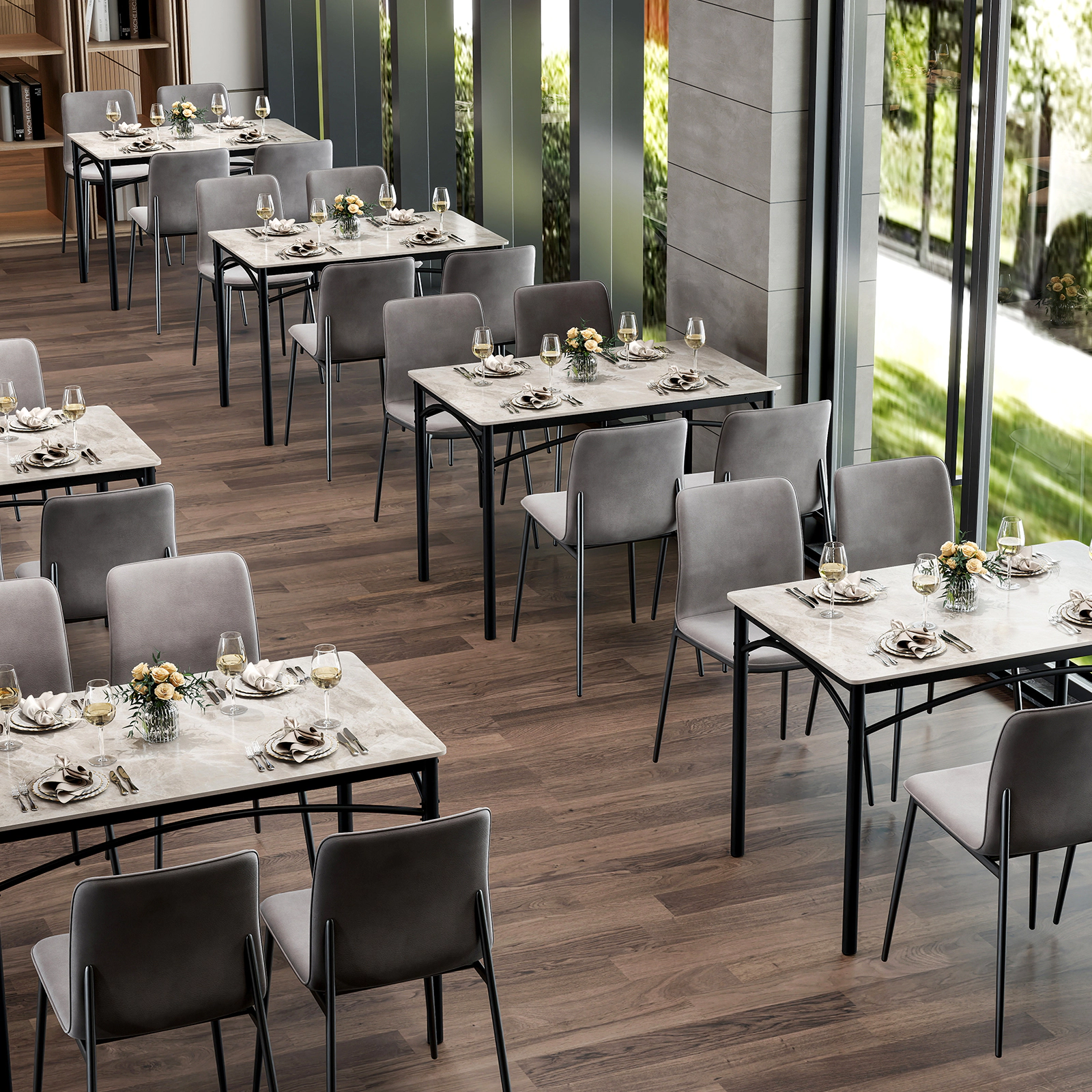 SUGIFT Rectangular Sintered Stone Dining Table for 4 People with Metal Frame 220-lb Capacity Gray + Black