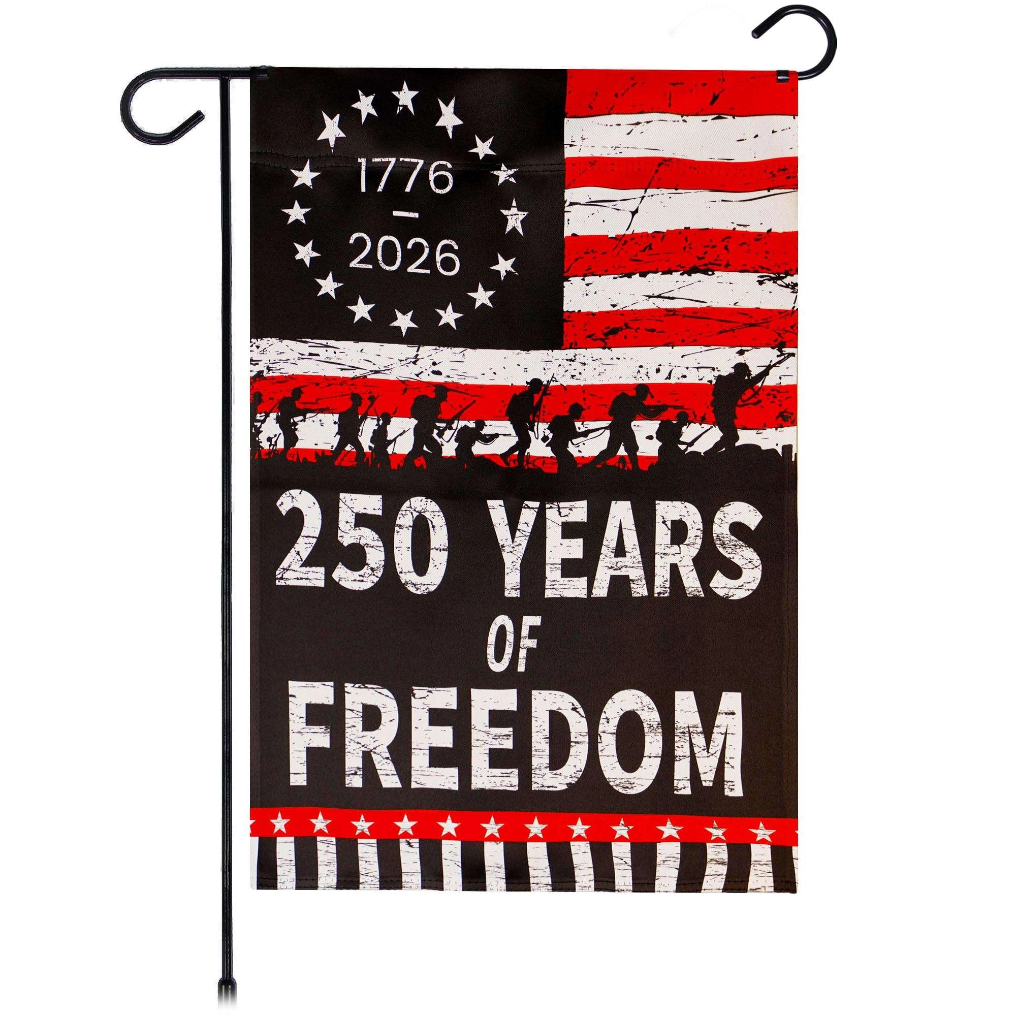 G128 USA 250th Anniversary Freedom Soldiers Garden Flag 12x18 in Double-Sided Printed