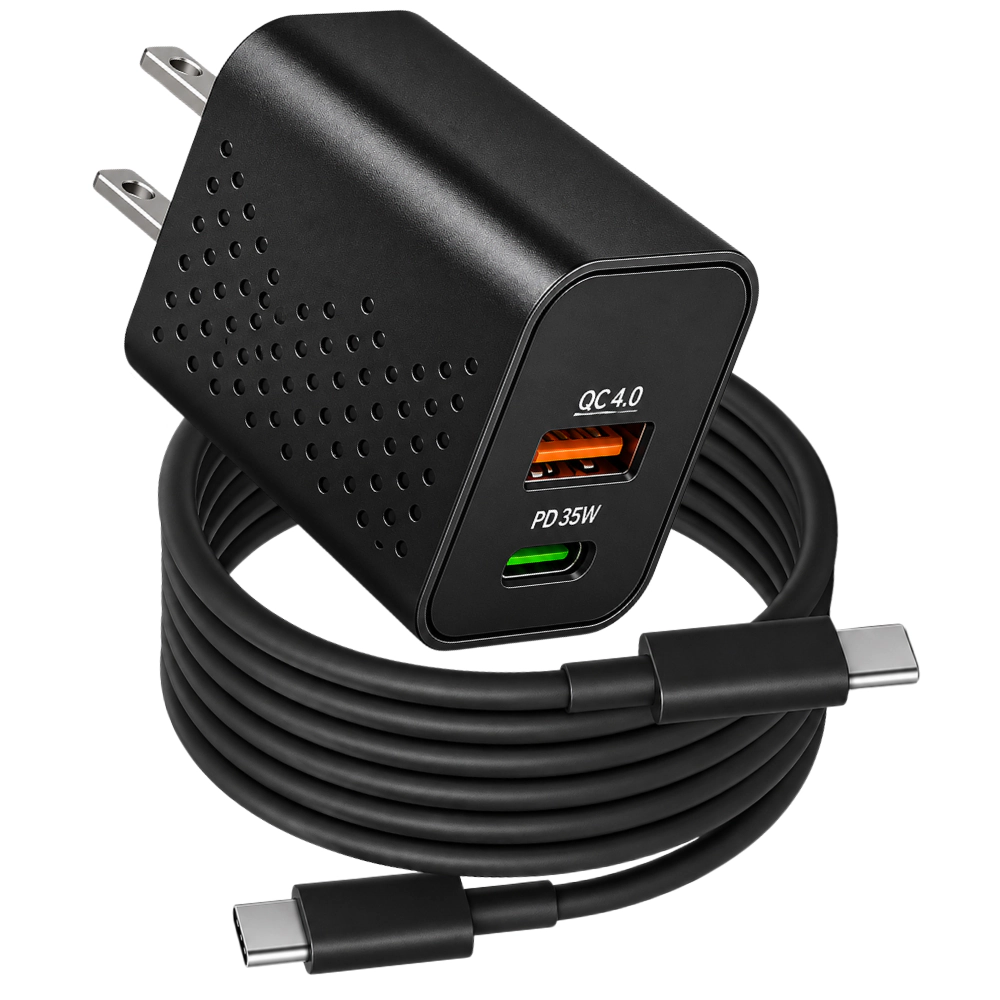 Qixxronics 35W USB C Wall Charger Adapter Fast Charging with 6ft USB-C to Cable 6-feet long for Type-C Devices