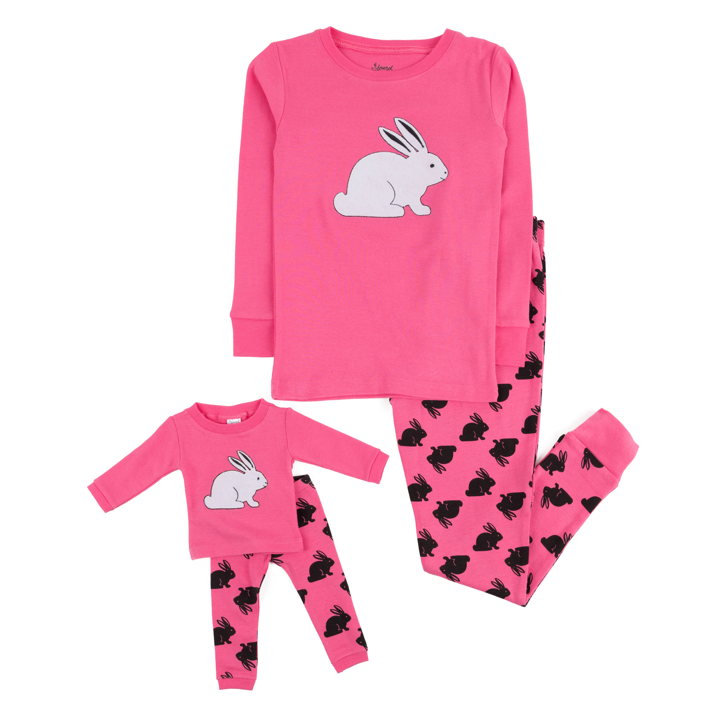 Leveret Girl & Doll Matching Long Sleeve Cotton Pink Bunny Easter Pajamas