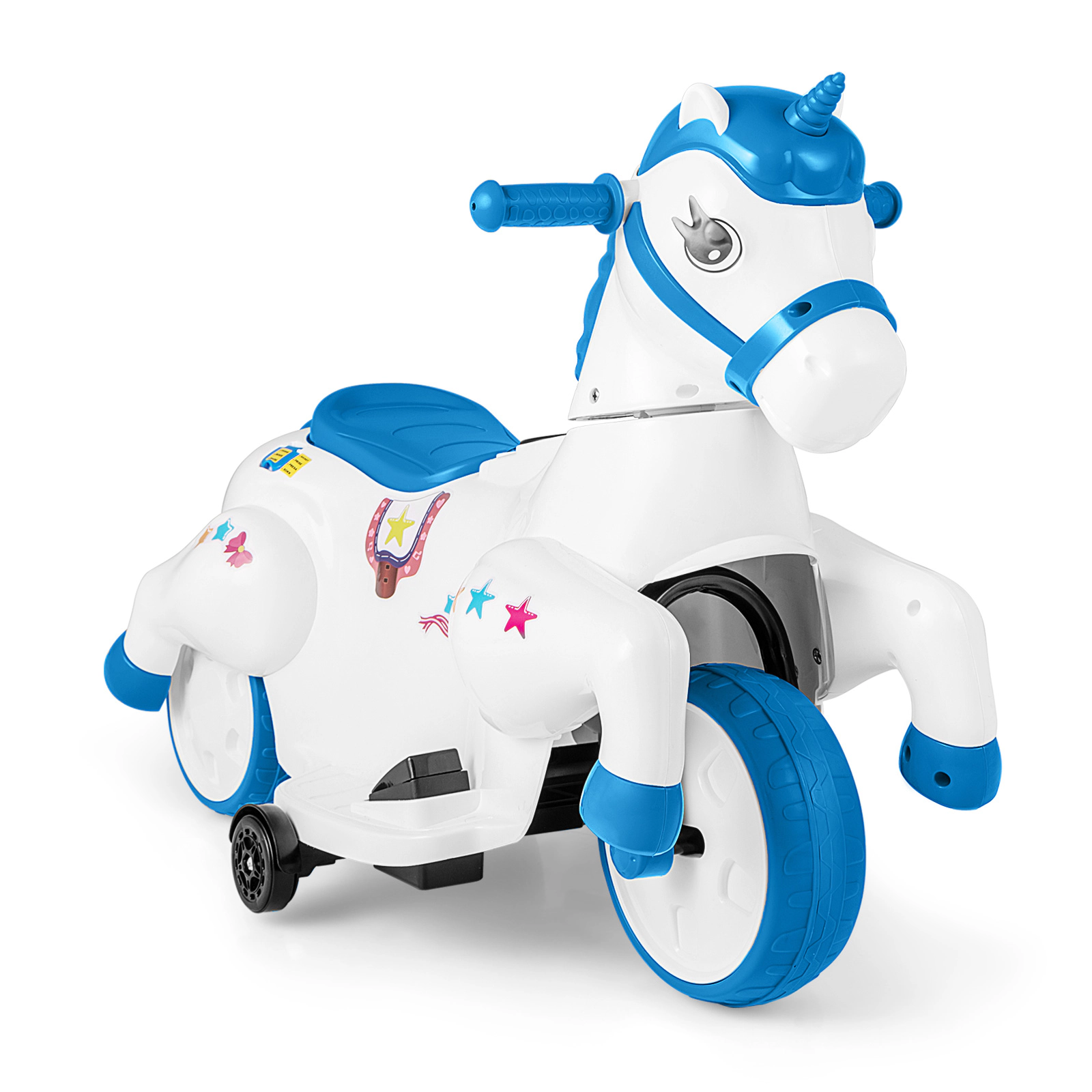 Hivvago 12V Unicorn Ride on Toy with Training Wheels and Horse Riding Mode-Navy