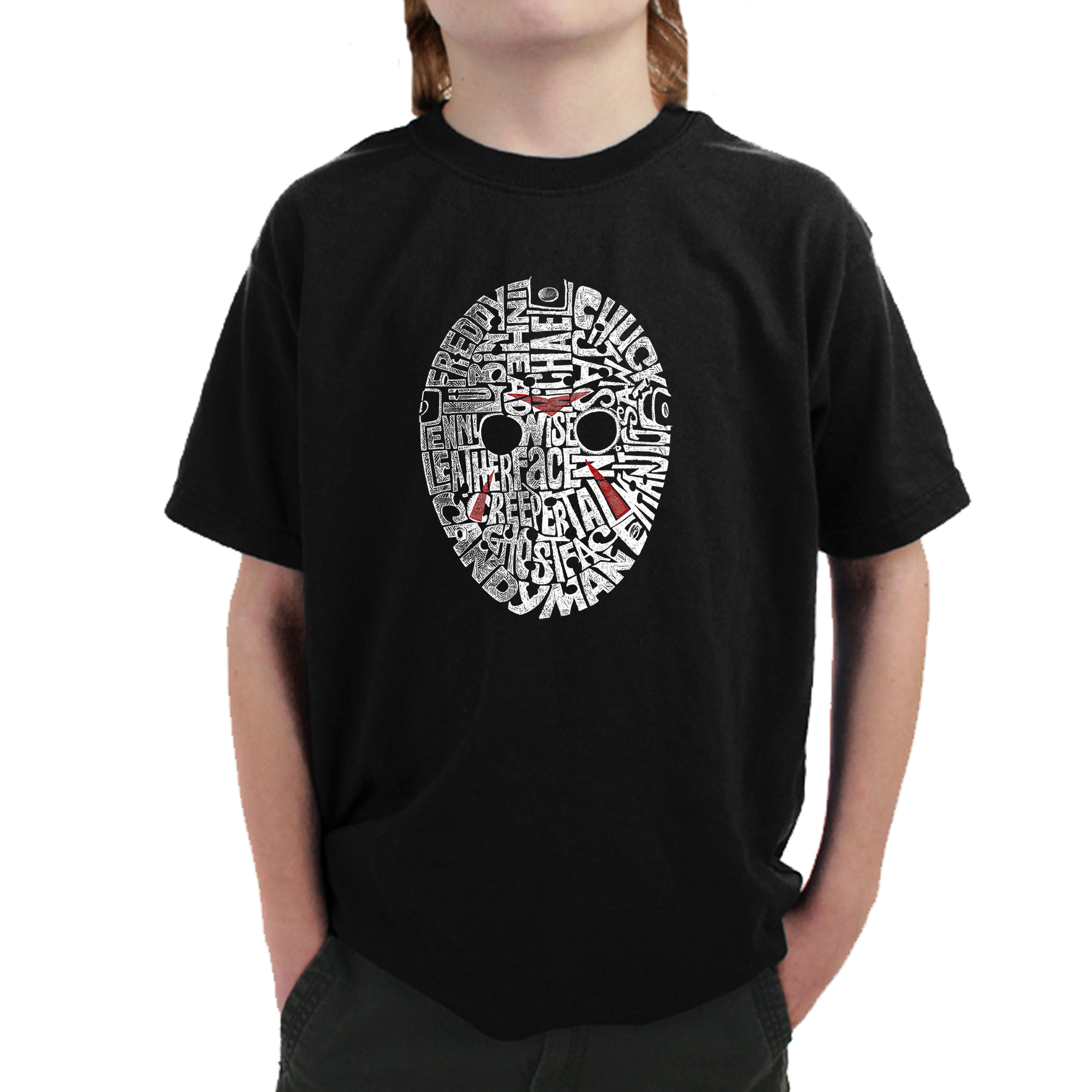 LA Pop Art Boy's Word T-Shirt - Slasher Movie Villians