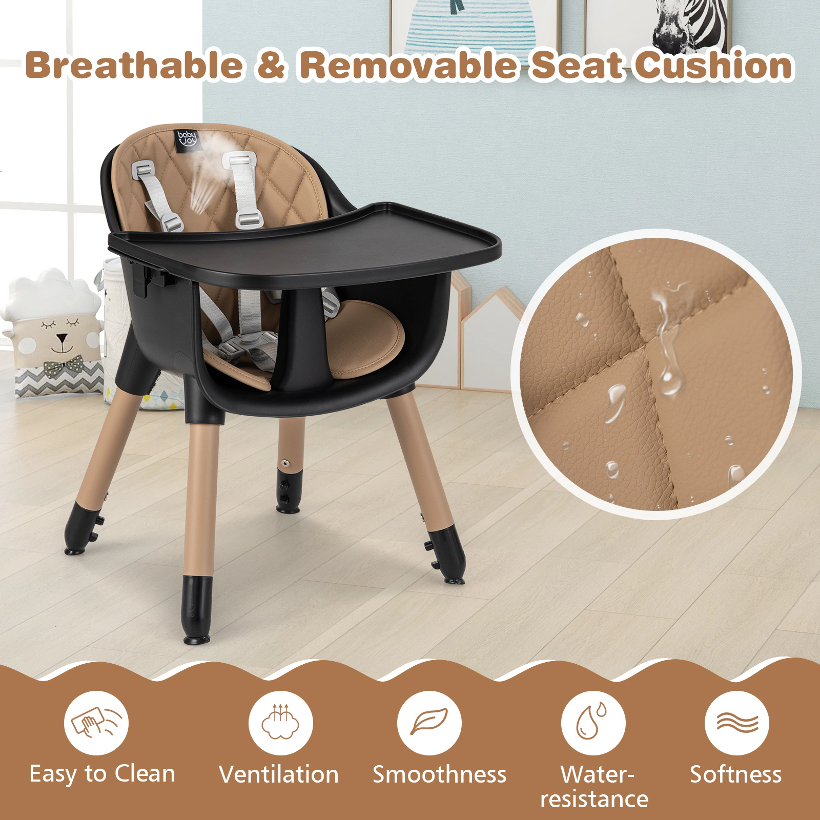 SUGIFT PU Cushion 4-in-1 Convertible Baby High Chair and Toddler Table Set