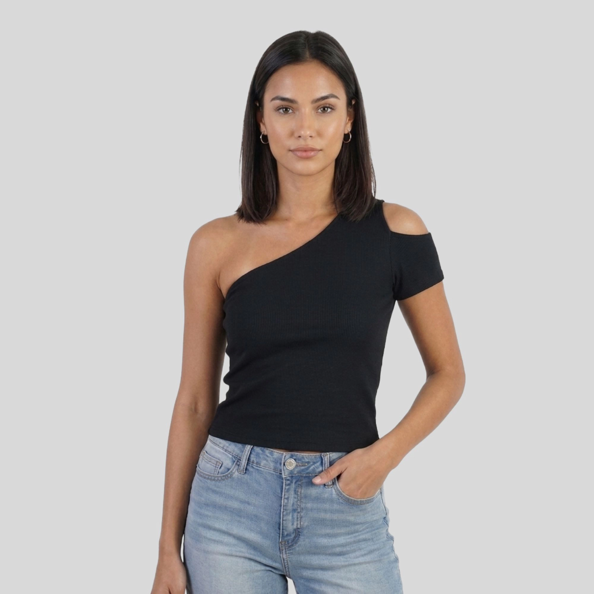 Artyska Women's One Shoulder Ribbed Knit Casual Crop Tops