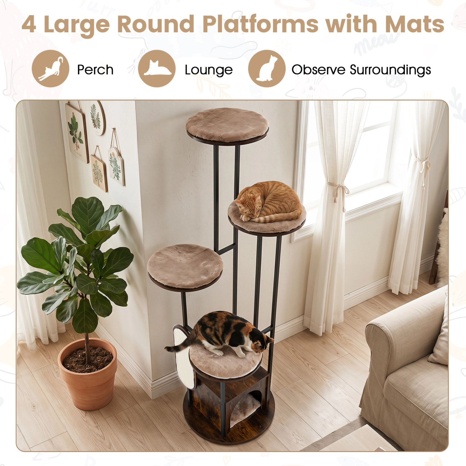 SlickBlue Unisex 72 Inch Modern Cat Tree with Condo and Perch