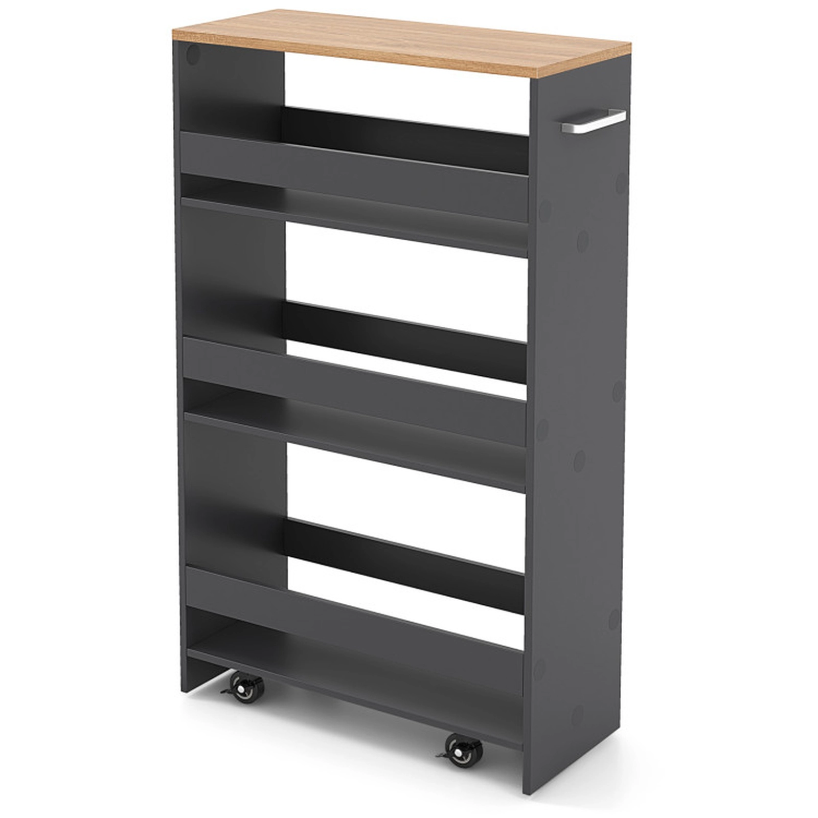 SUGIFT 4-Tier Slim Rolling Kitchen Storage Cart with Open Shelves Handle and Guard Rails 15-lb Upper Shelf Capacity Gray