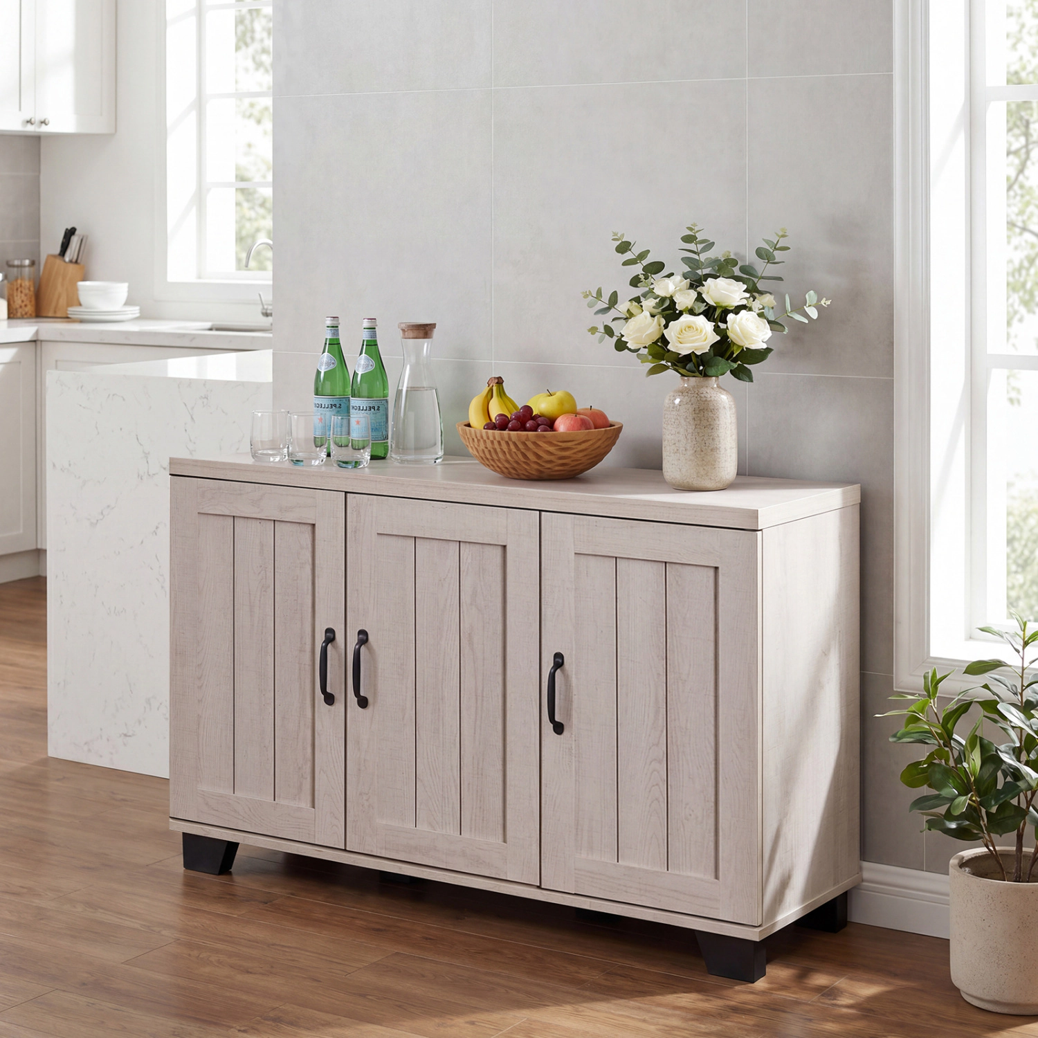 LJG 3-Door Buffet Sideboard with Adjustable Shelves and Anti-Tipping Kits