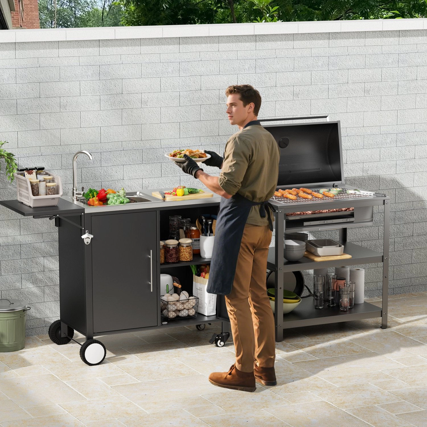 GBruno Stainless Steel Grill Cart With Sink