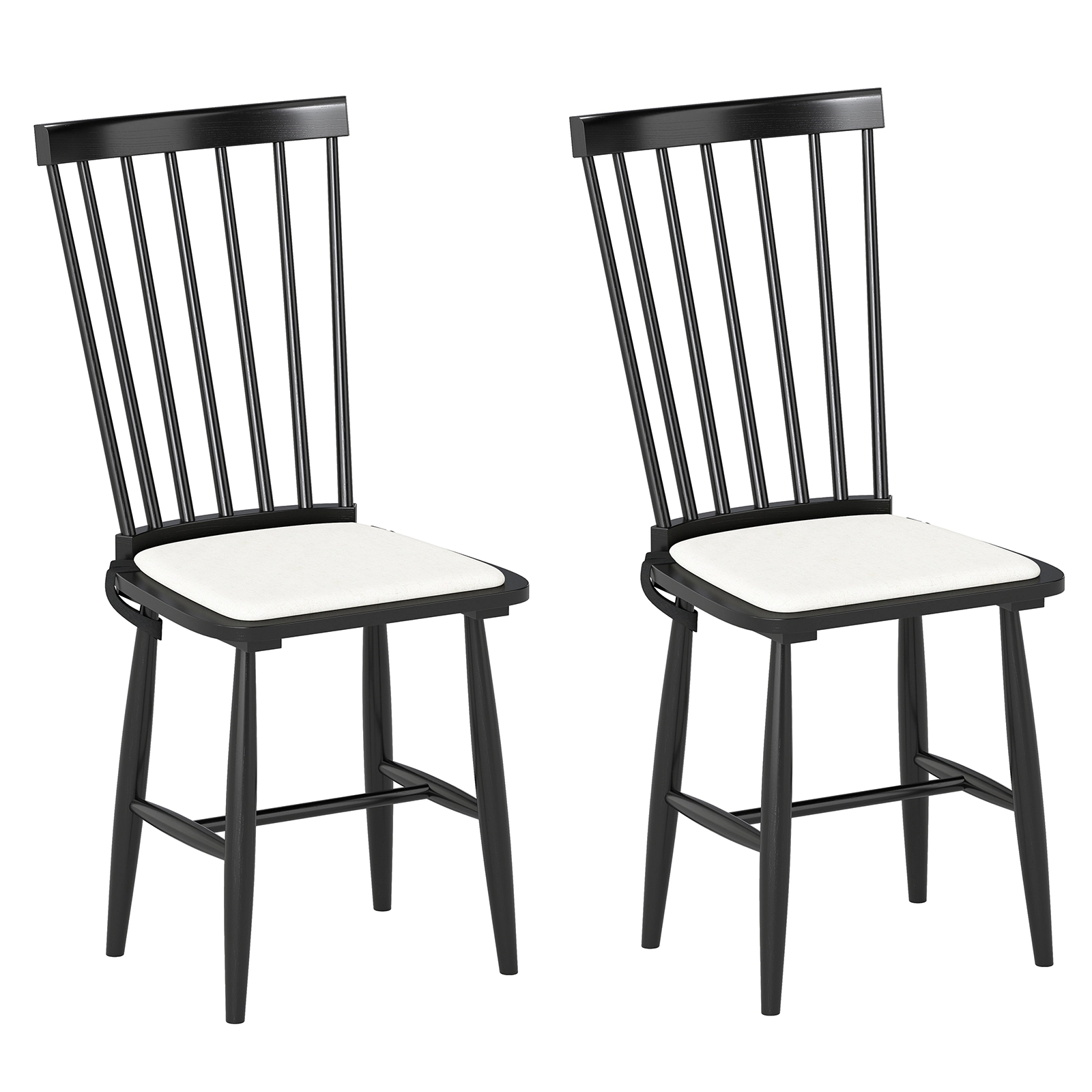 LJG Dining Chairs Set of 2 Farmhouse Solid Rubber Wood Windsor Chairs with Removable Seat Cushions