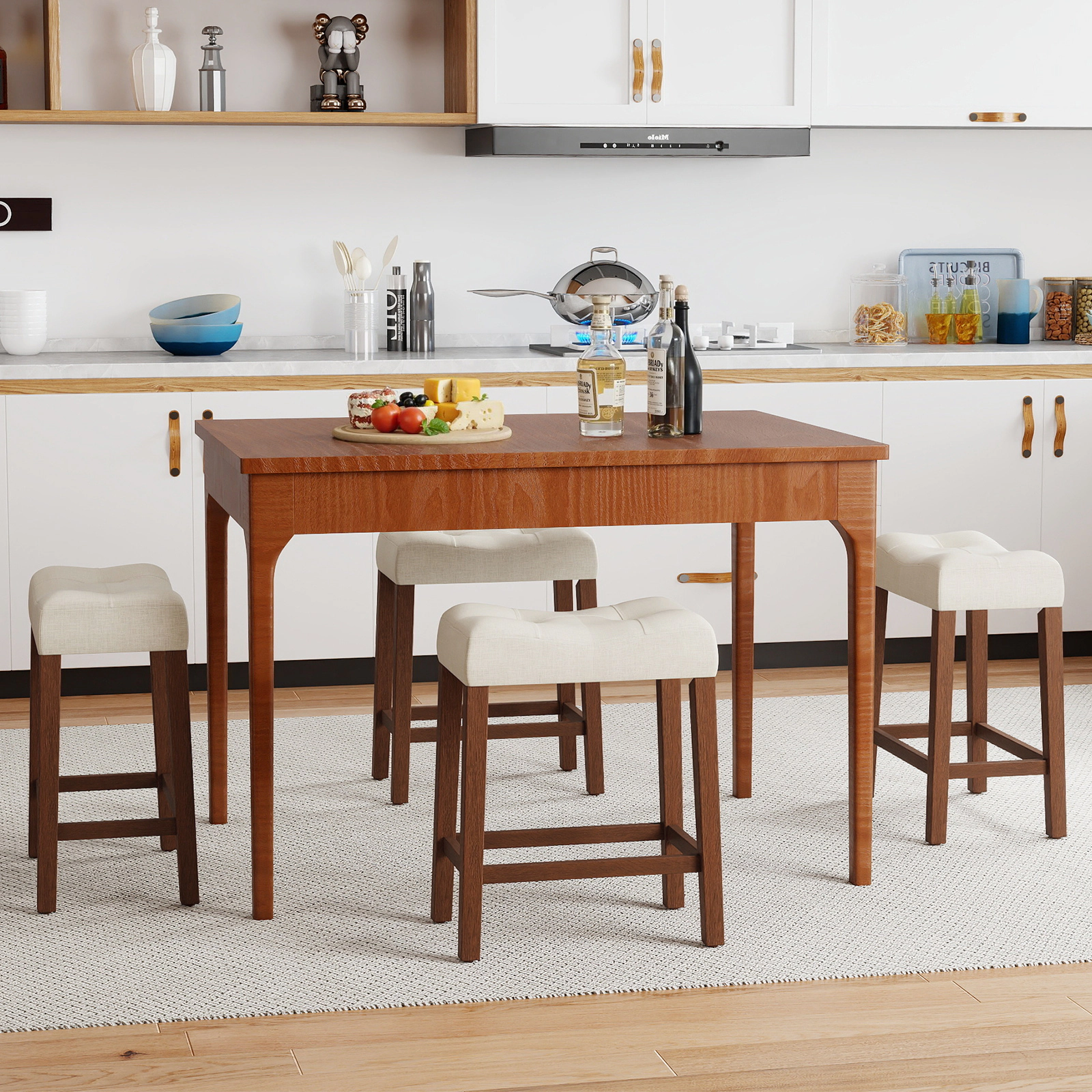 Glintex 4-Piece 24-Inch Curved Saddle Counter Stool Set with 4.5-Inch Cushion