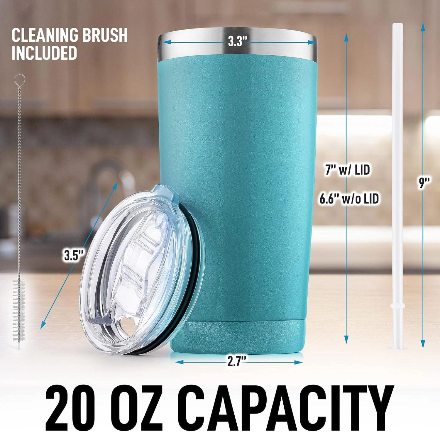 Zulay Kitchen 20oz Double Walled Insulated Tumbler with Lid and Straw