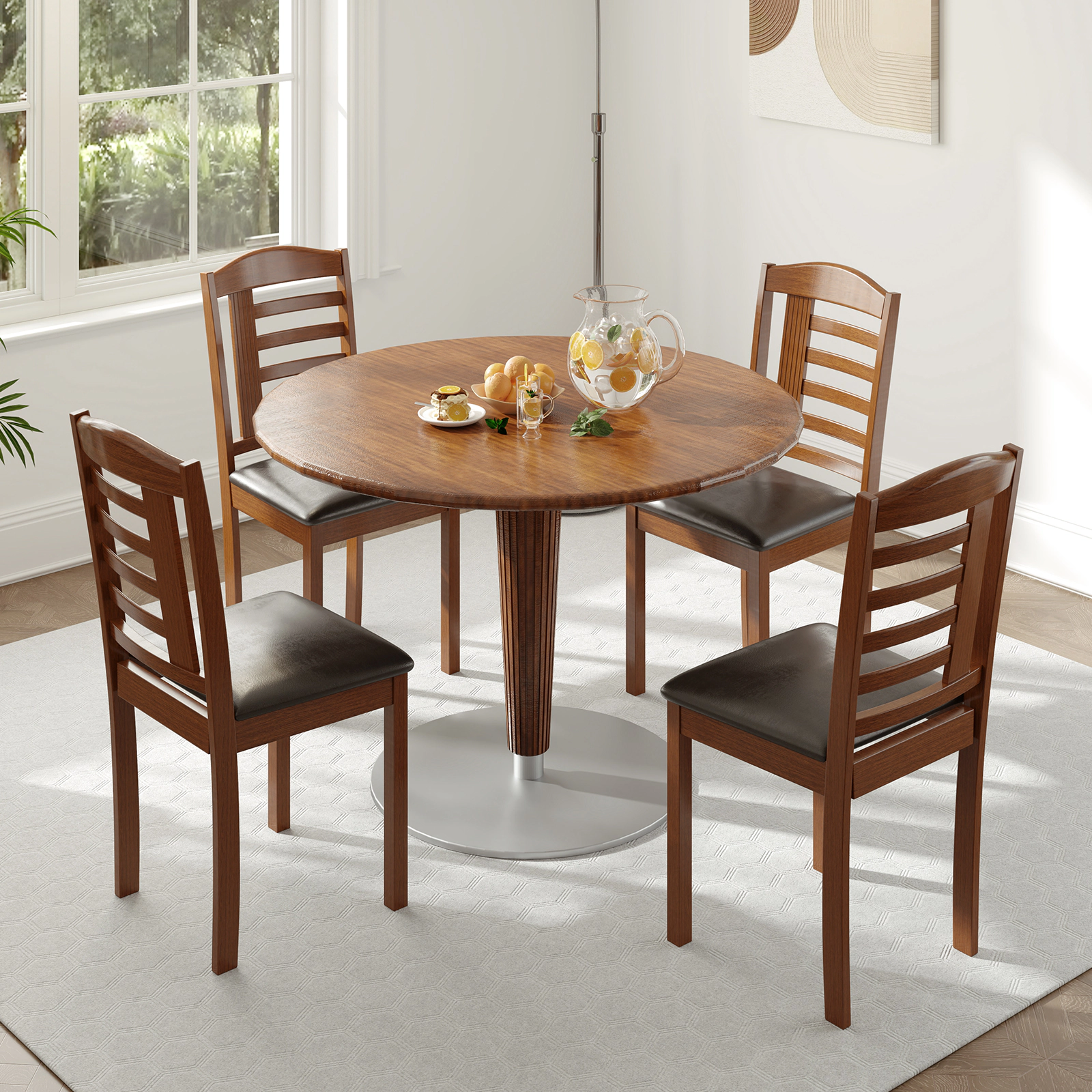 LJG Set of 2 Wood Kitchen Chairs with Faux Leather Upholstered Seat