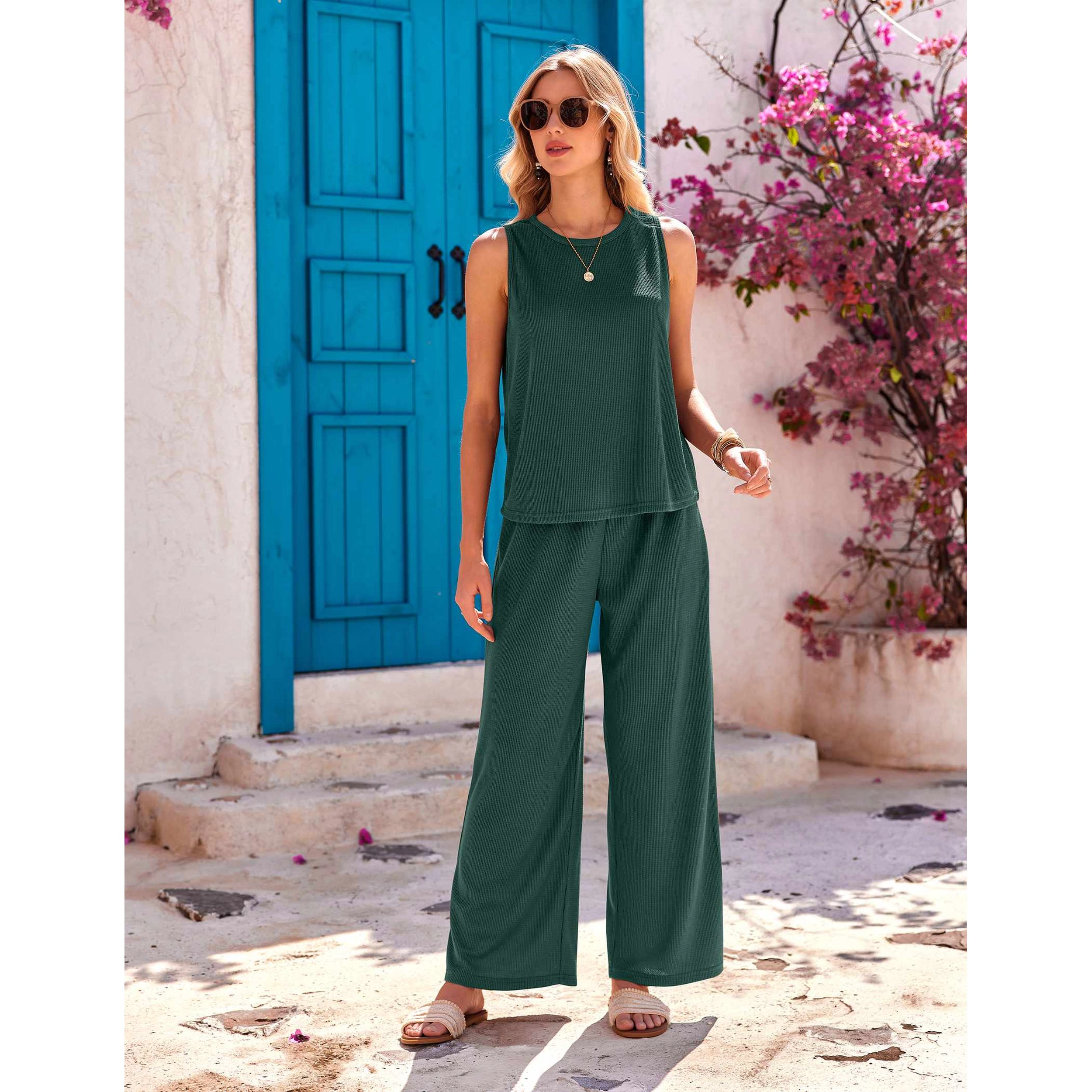 Ekouaer Fashion vWomen Housing Set Pajams Two Pack Tank Top And Long Pant Sleepwear Nightwear