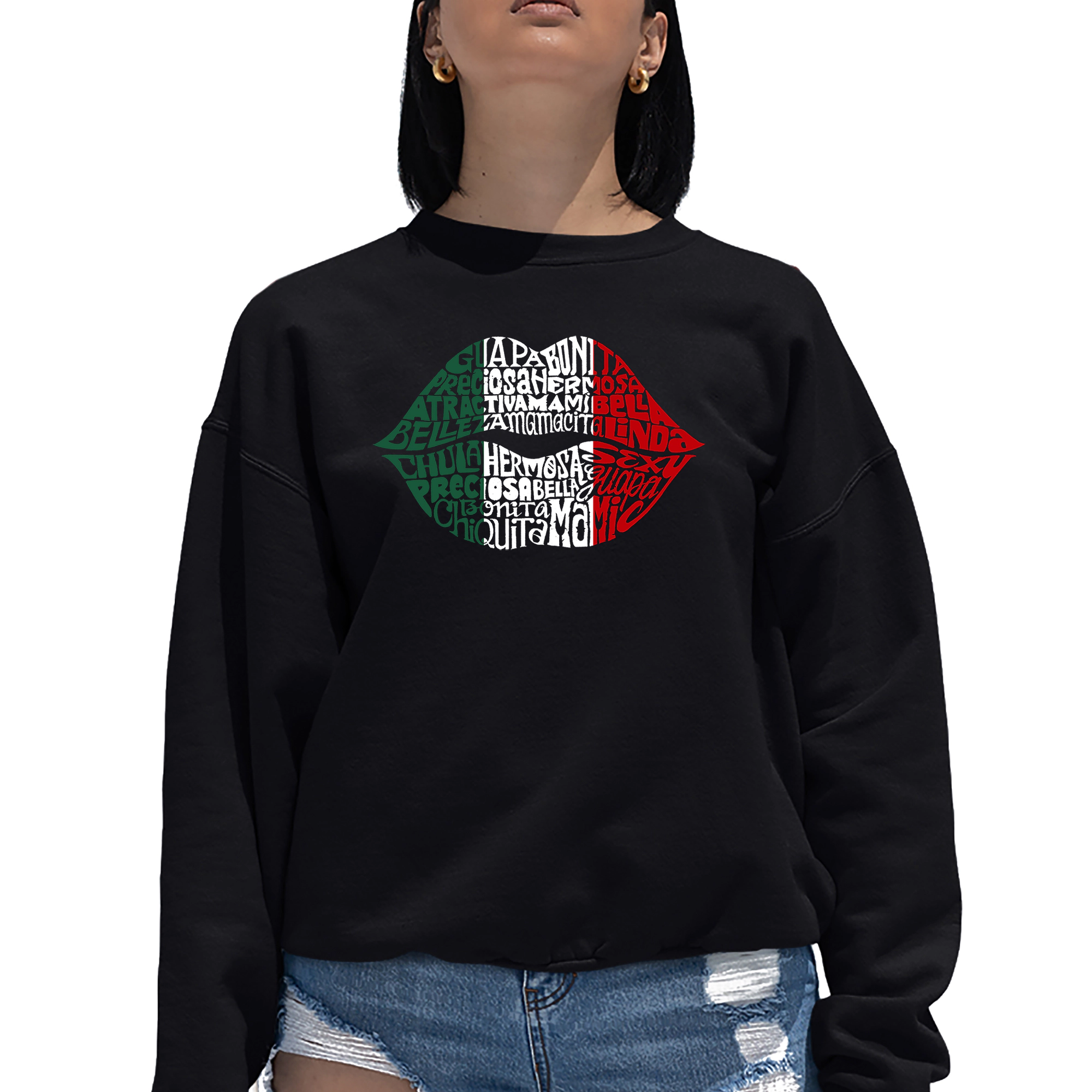 LA Pop Art Latina Lips - Women's Word Crewneck Sweatshirt