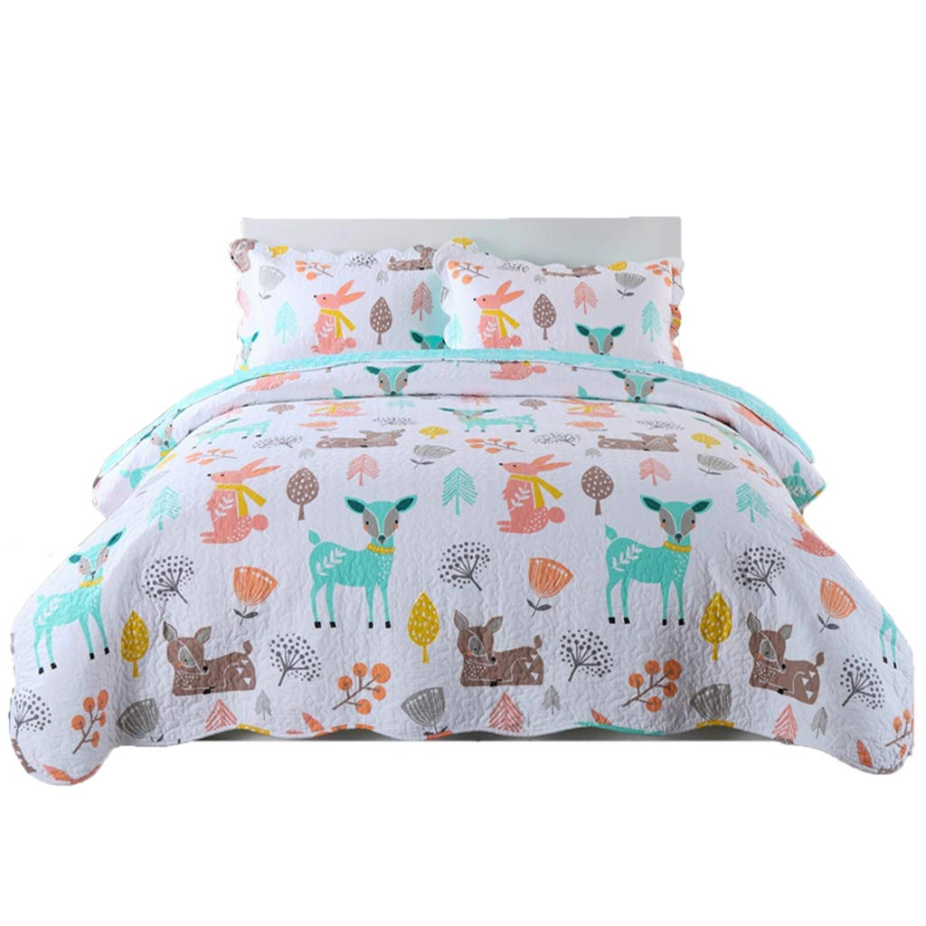 MarCielo 2/3 Piece Kids Woodland Animal Quilt Set, 100% Cotton LightWeught Bedspread Set