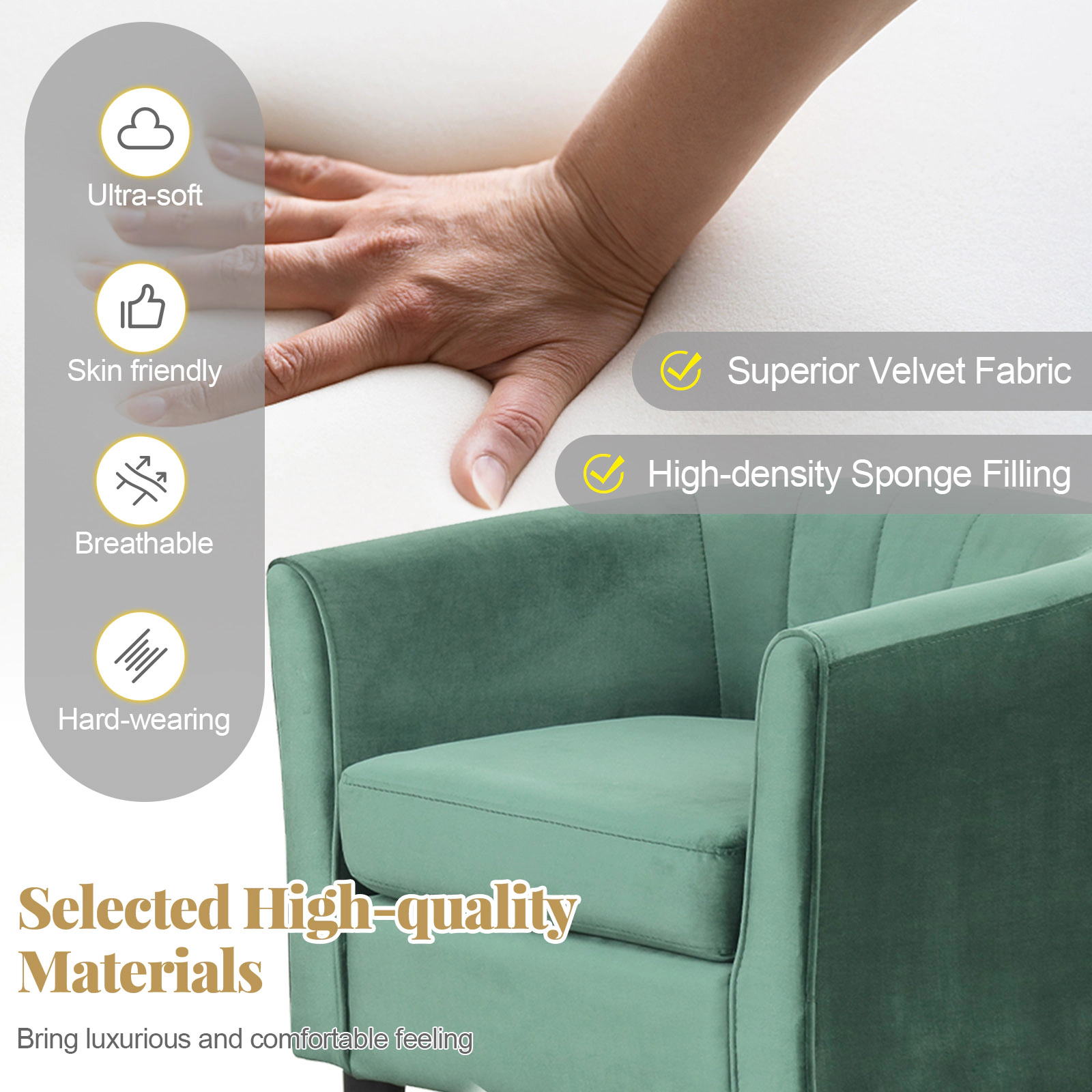 SUGIFT Green Teddy Velvet Barrel Chair with Ottoman, Removable Washable Cover, 350 lb Capacity