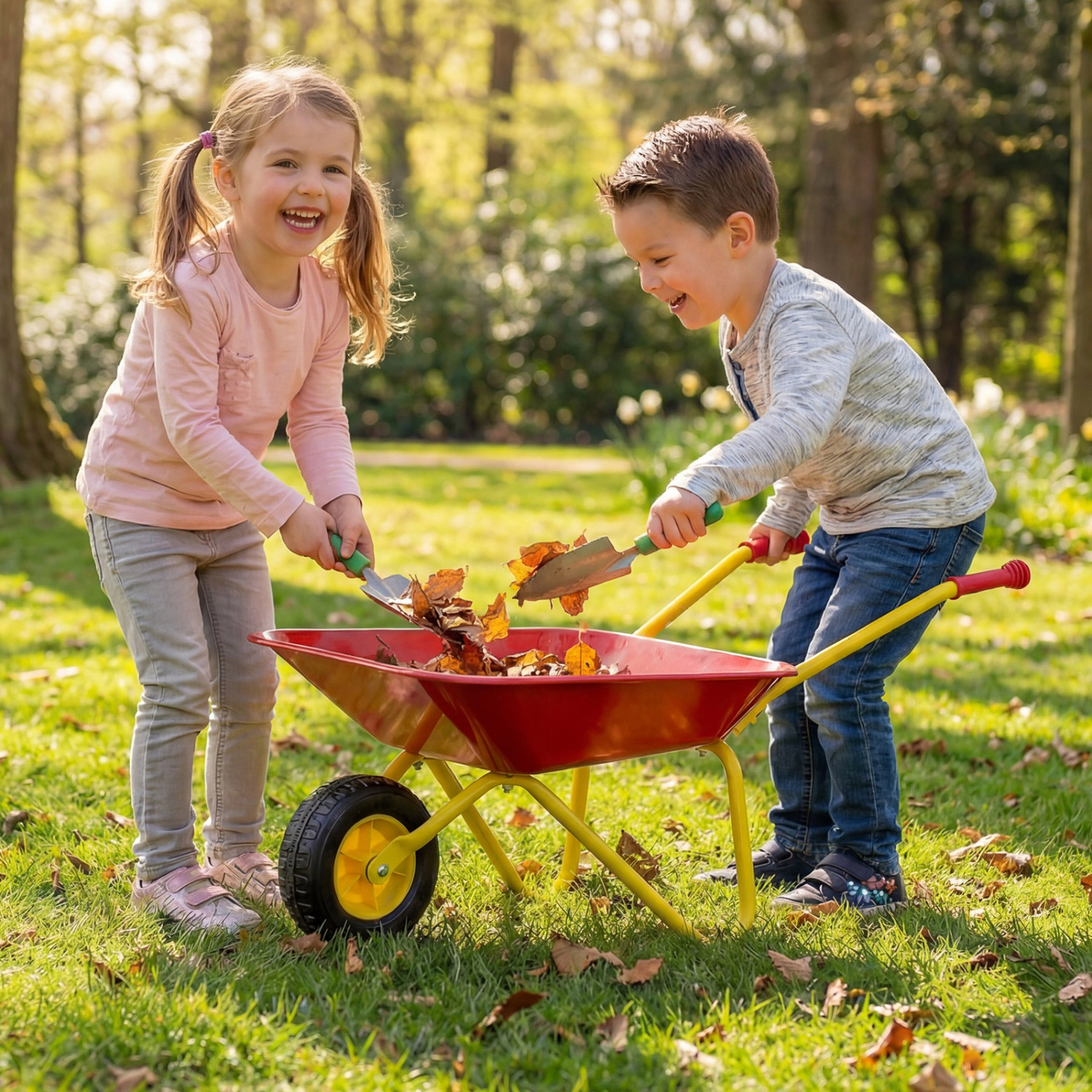 SUGIFT Red All-Terrain Wheel and Anti-Slip Handles Kids Metal Wheelbarrow