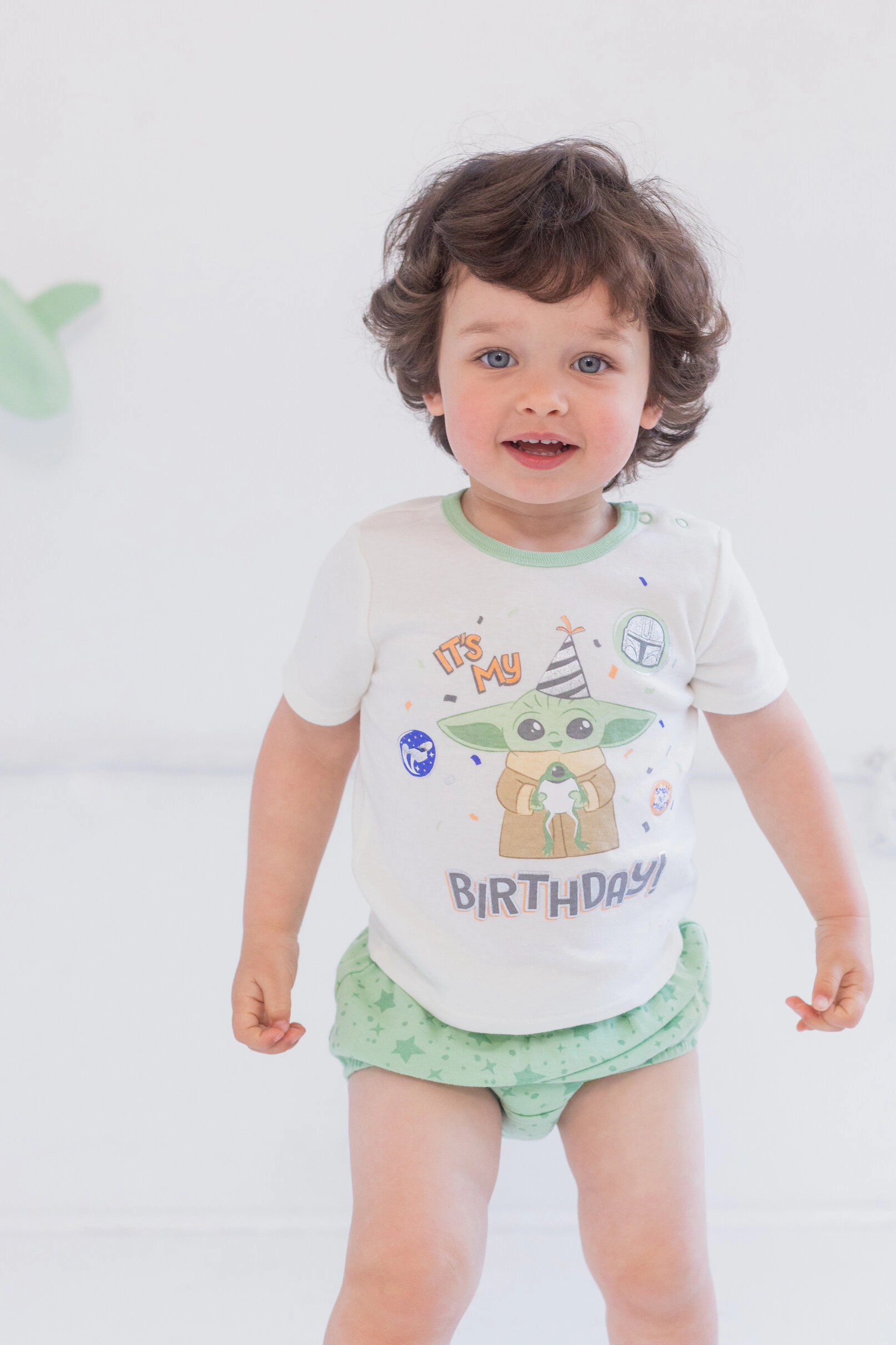 Star Wars The Mandalorian Grogu Baby Birthday Tee Diaper Cover and Hat Set