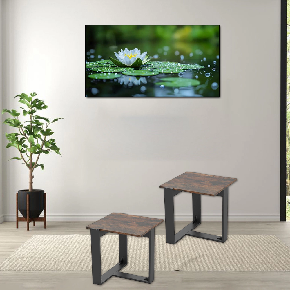 Hivvago Vintage Industrial Accent Table with Metal Base