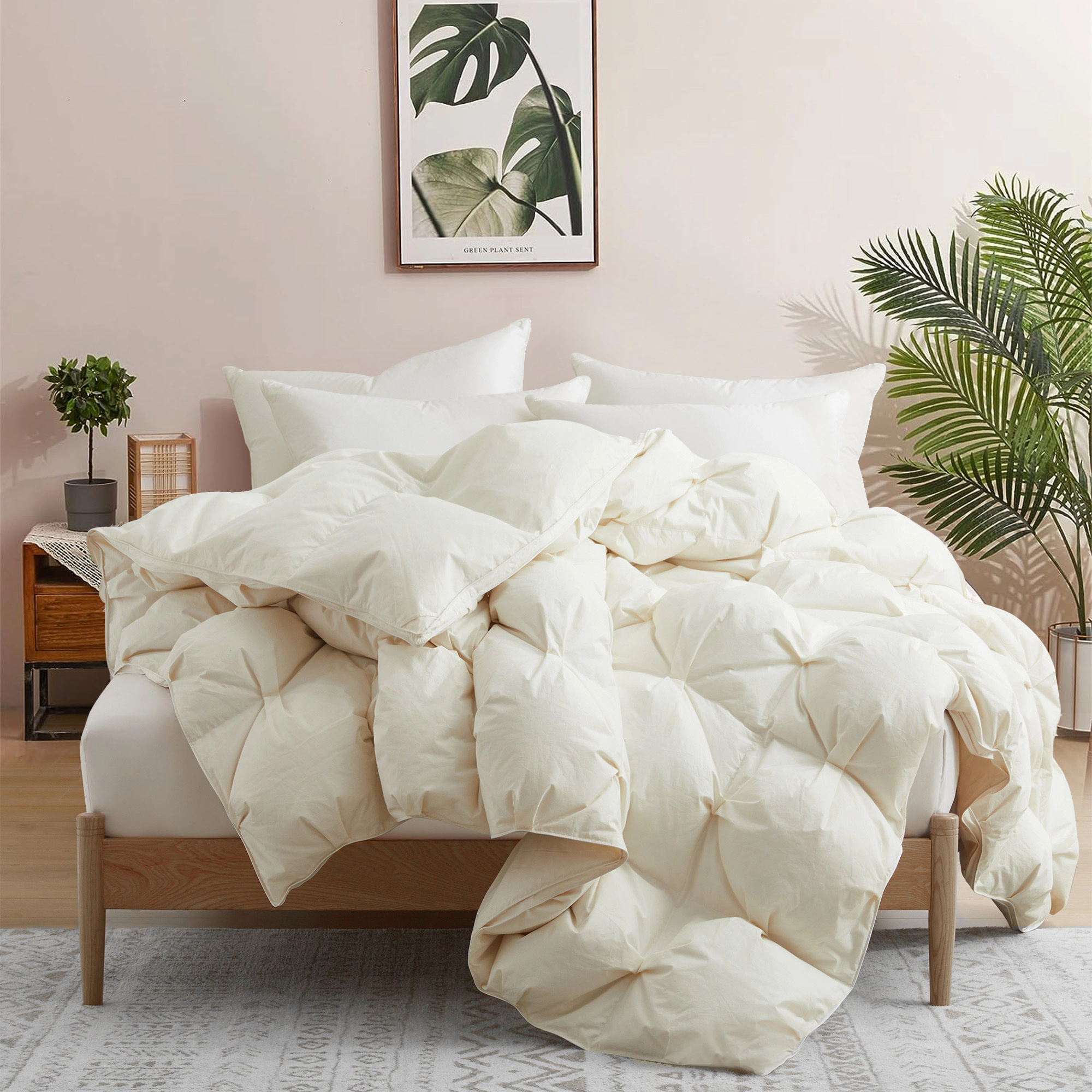 Unikome Organic Cotton White Goose Down Comforter Insert with Pleat Design