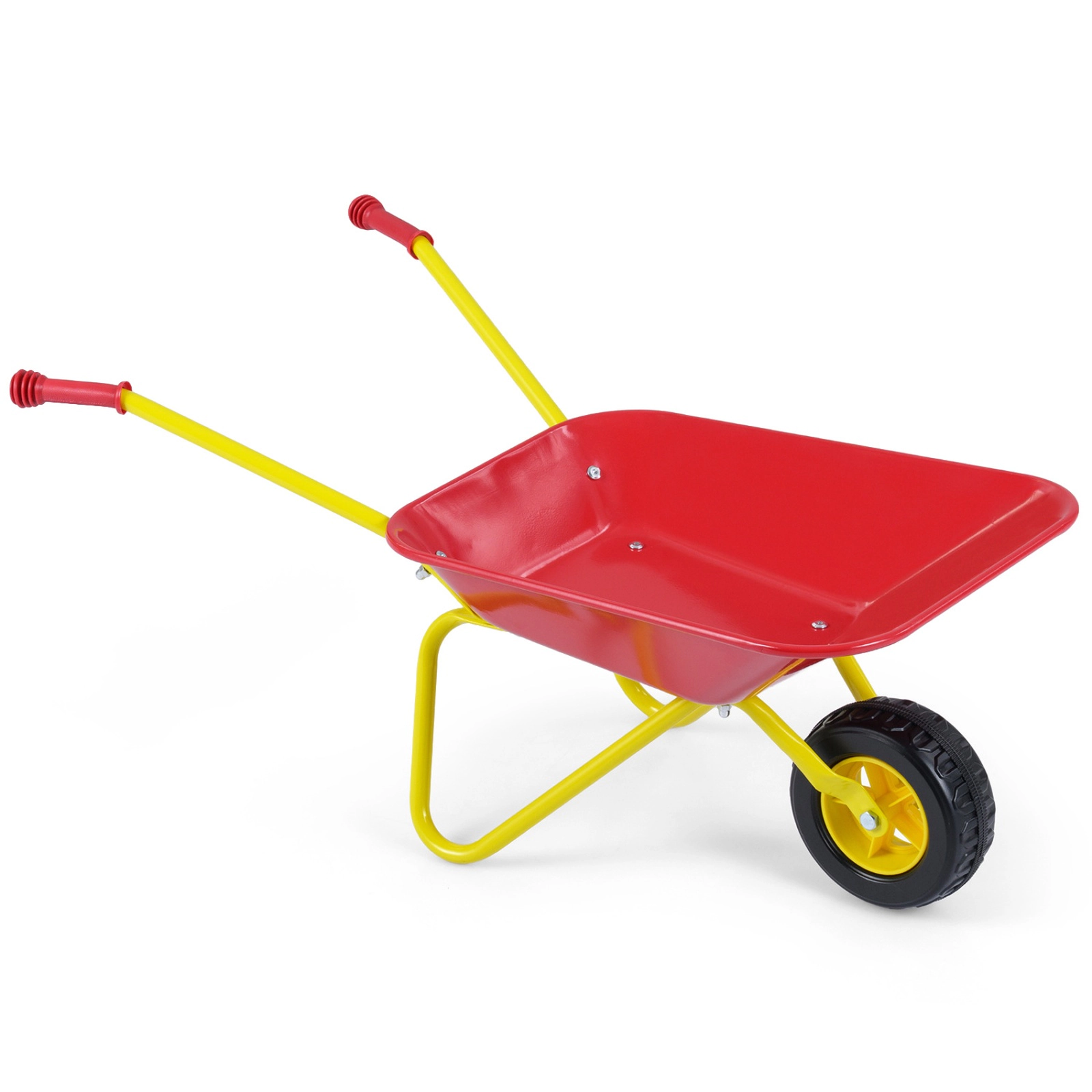 SUGIFT Red All-Terrain Wheel and Anti-Slip Handles Kids Metal Wheelbarrow