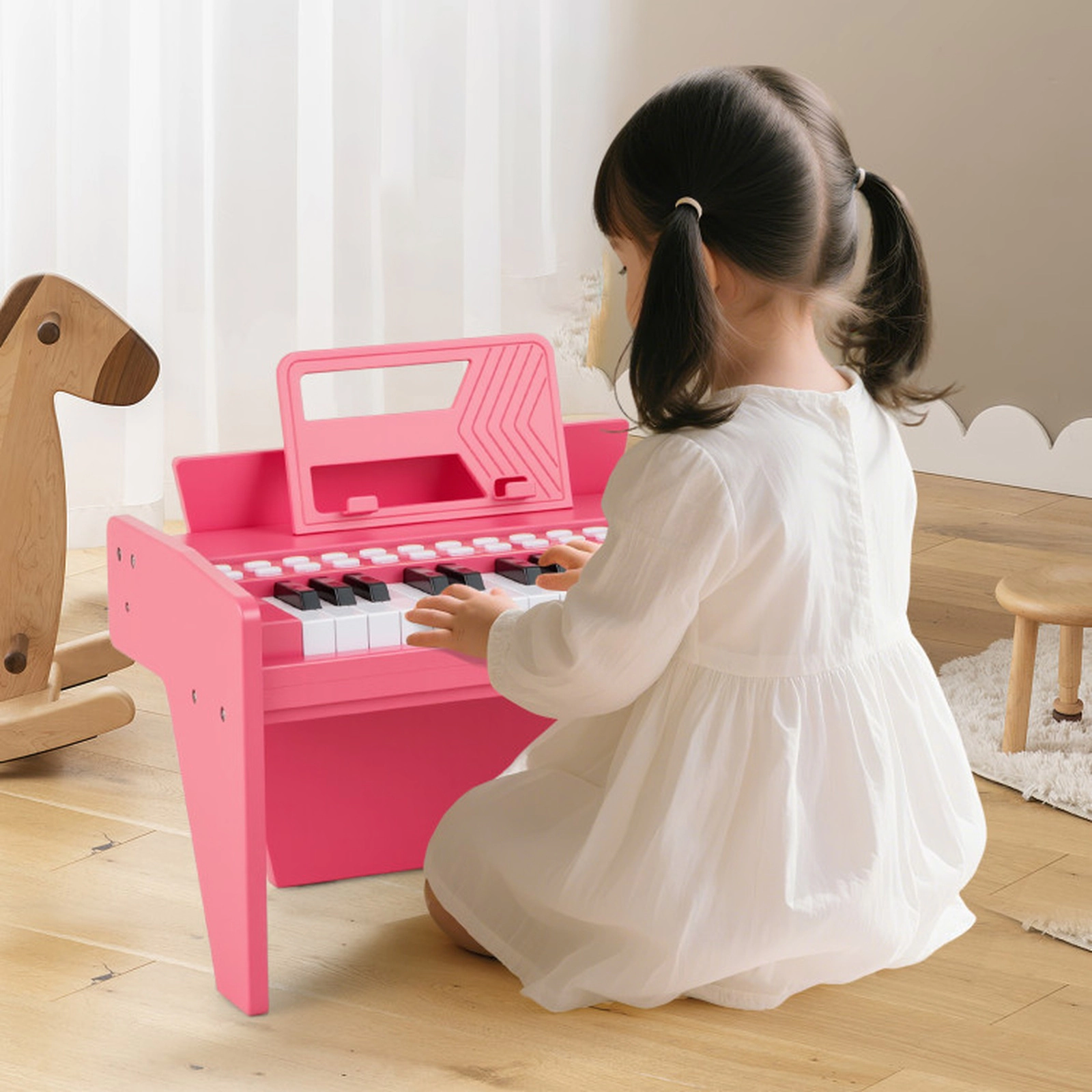 SUGIFT Kids Pink 25-Key Toy Piano Keyboard with Removable Music Stand 15-in W 9-in D 10.5-in H Ages 3+